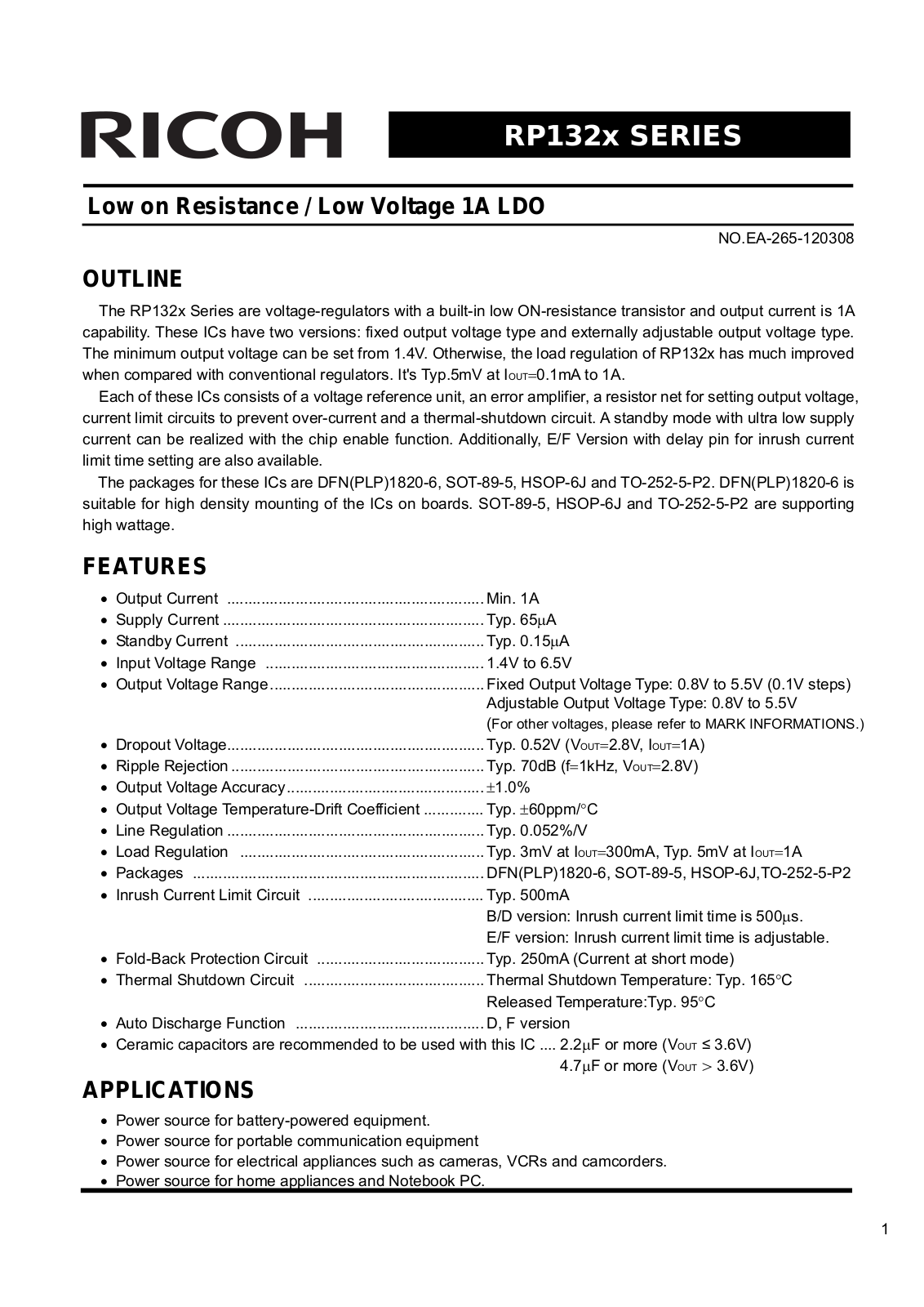 RICOH RP132x Technical data