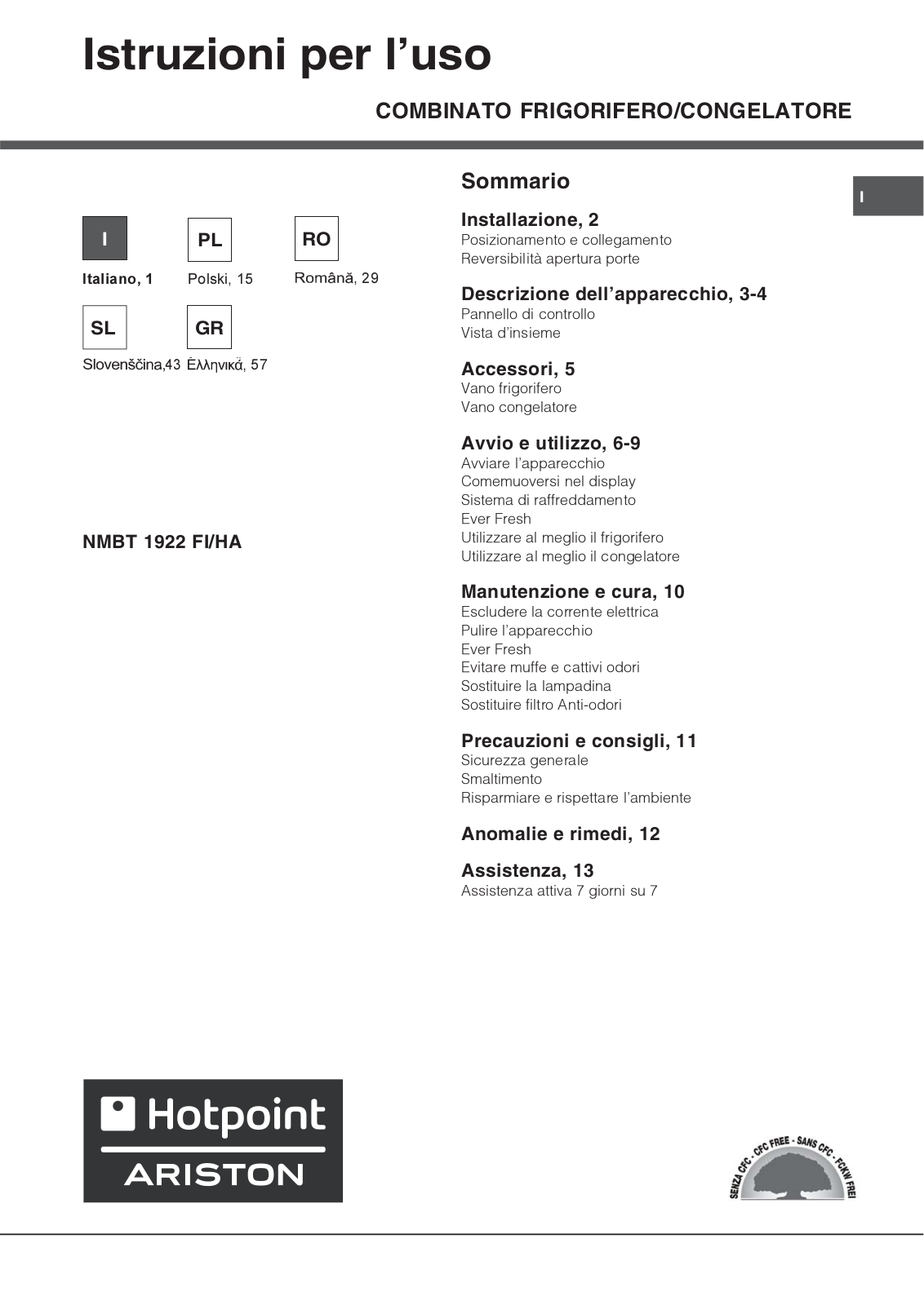 Hotpoint Ariston NMBT 1922 FI/HA User Manual