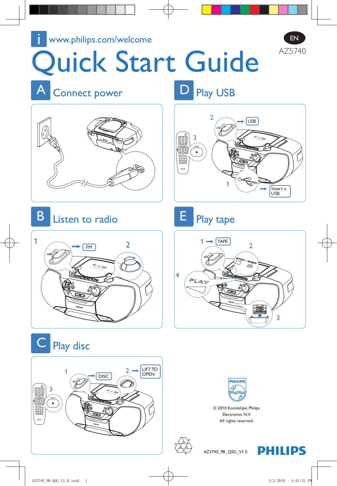 Philips AZ5740 98 Quick Start Guide