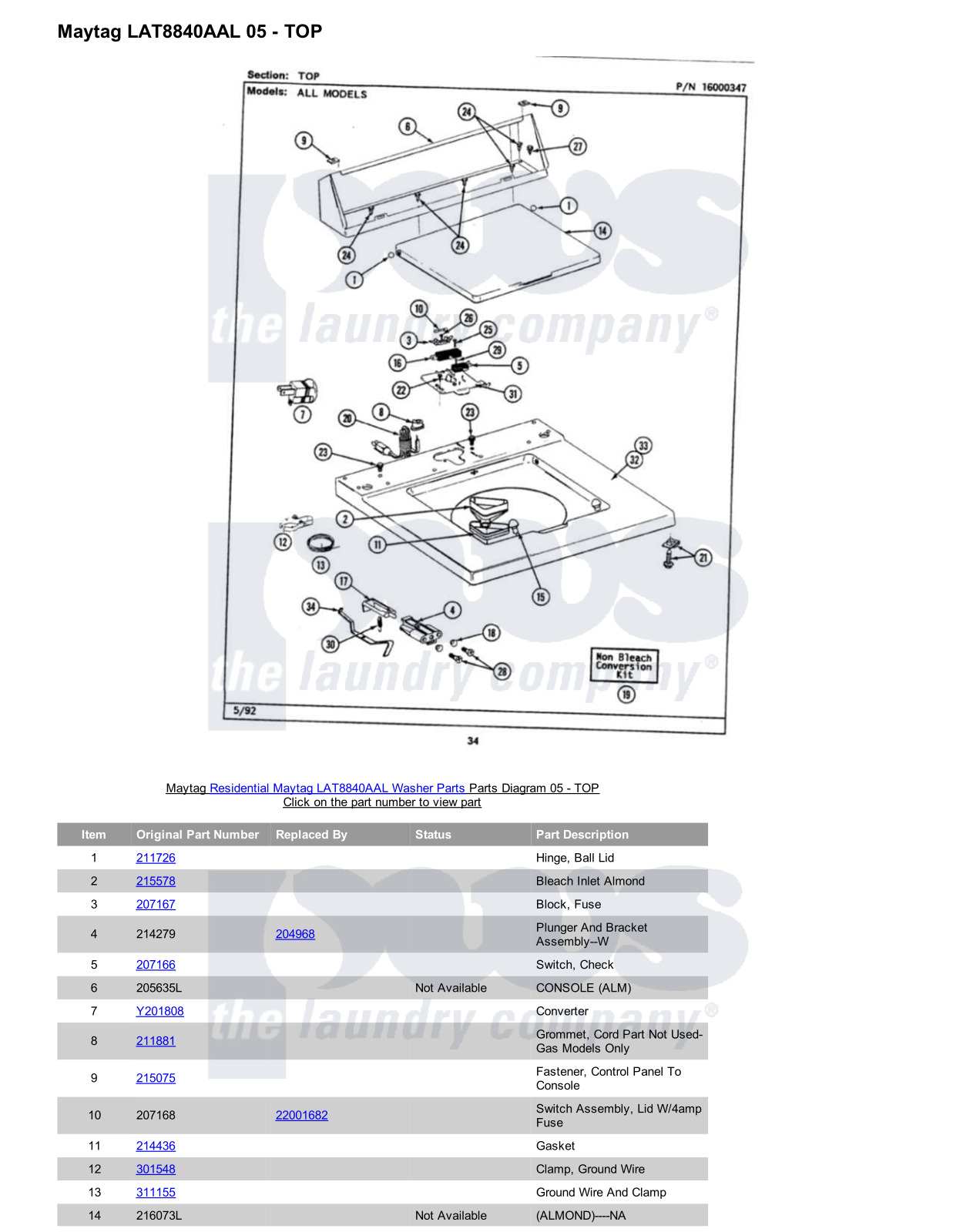 Maytag LAT8840AAL Parts Diagram