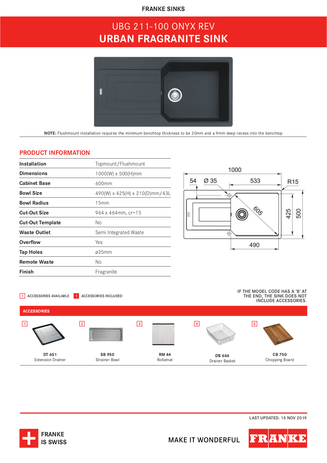 Franke UBG211-100ON Specifications Sheet - ManualMachine.com