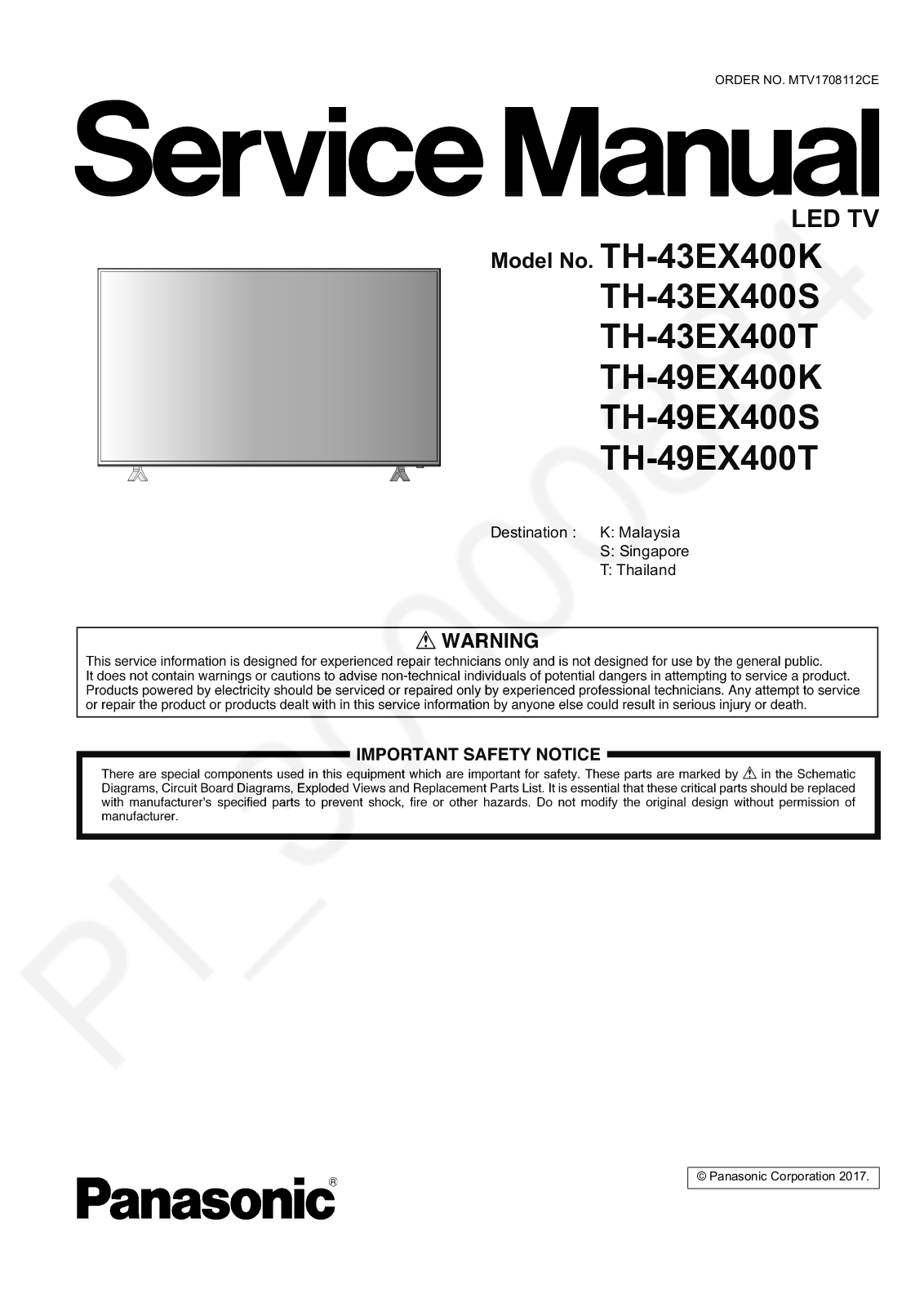 Panasonic TH-43 49EX400KST Schematic