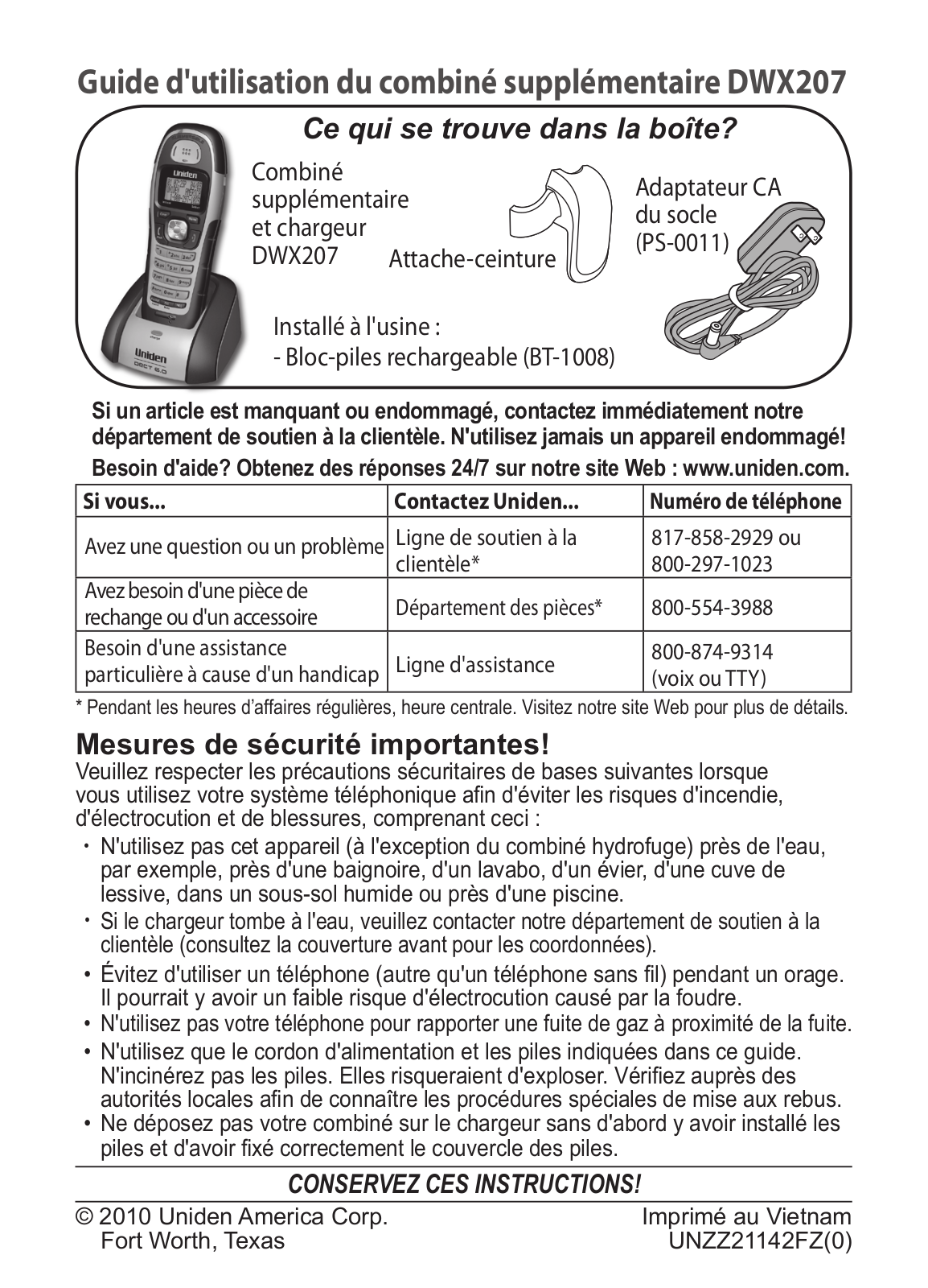 Uniden DWX207 Owner's Manual