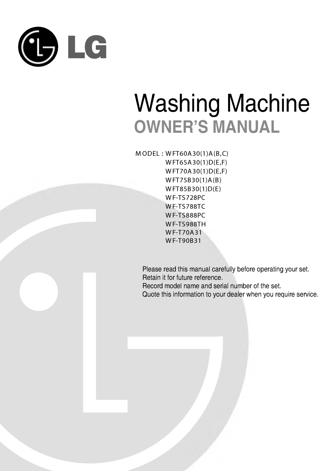LG WFT85B30EHT Owner’s Manual