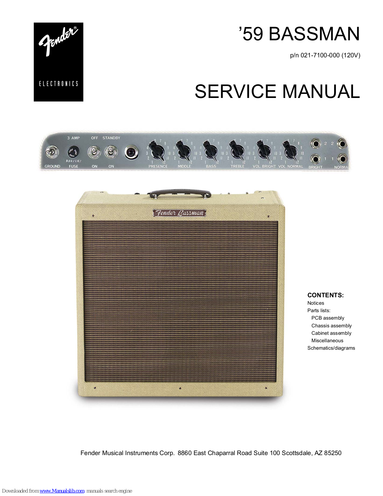 Fender ’59 BASSMAN, SHOWMAN 412 S, 112XP, 115XP, 110XP Service Manual