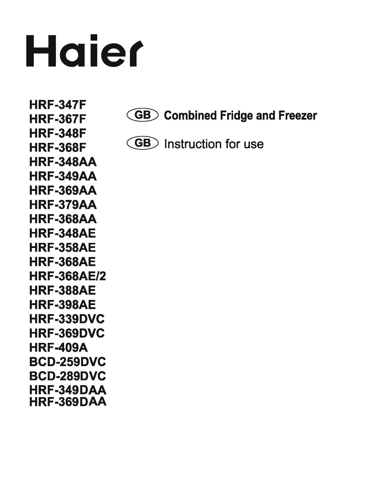 Haier HRF-379AA, HRF-368F, HRF-348AE, HRF-368AE-2, HRF-348F User Manual