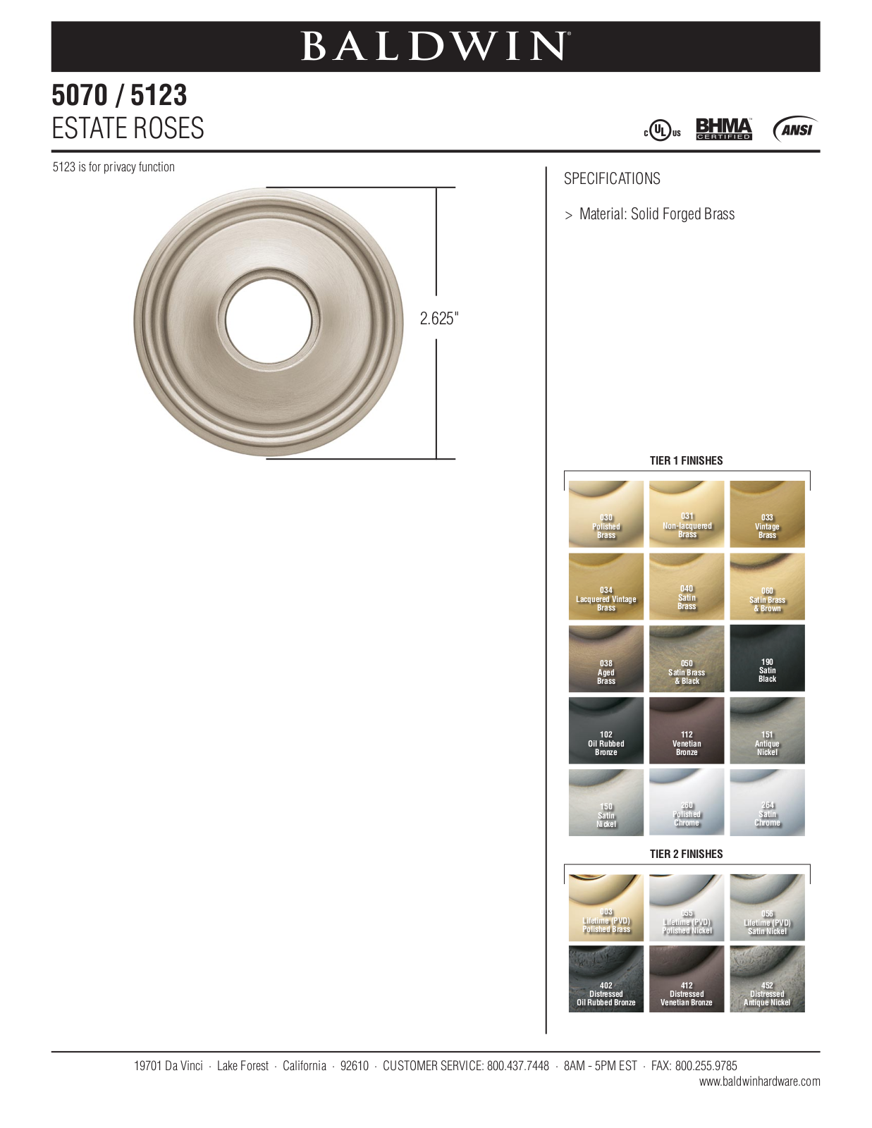 Baldwin 5123 Estate Rose User Manual