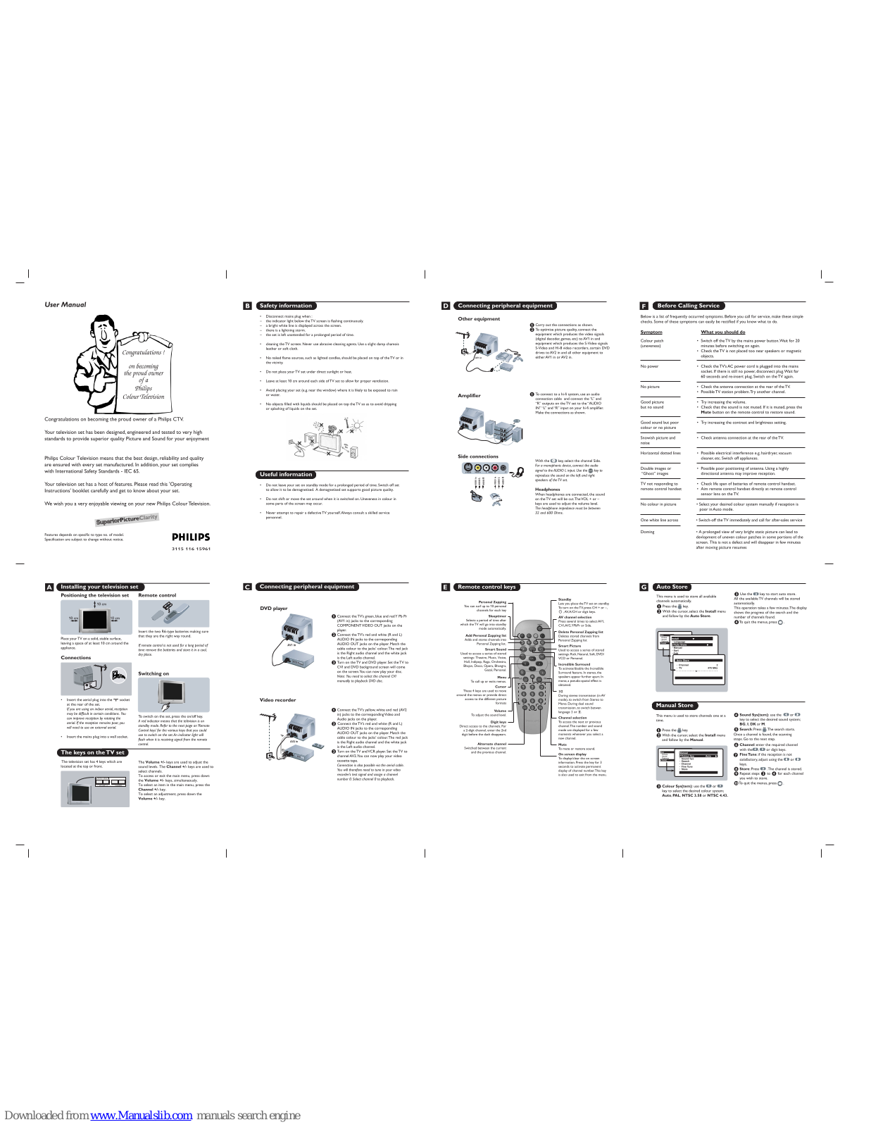 Philips 21PT2104/94R, 14PT1405/94, 14PT1405/94R, 14PT1405, 20PT2005 User Manual - ManualMachine.com