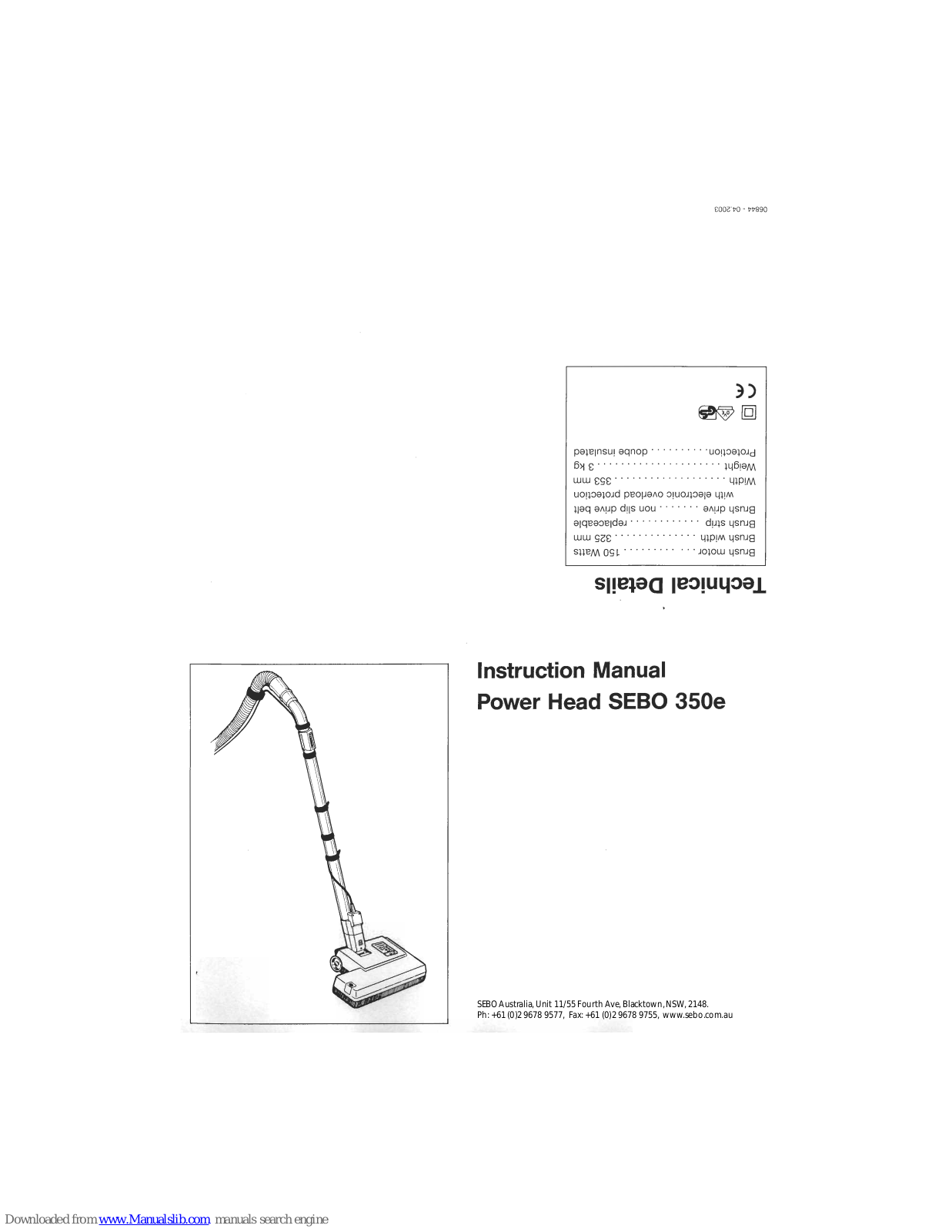 Sebo Power Head 350e Instruction Manual