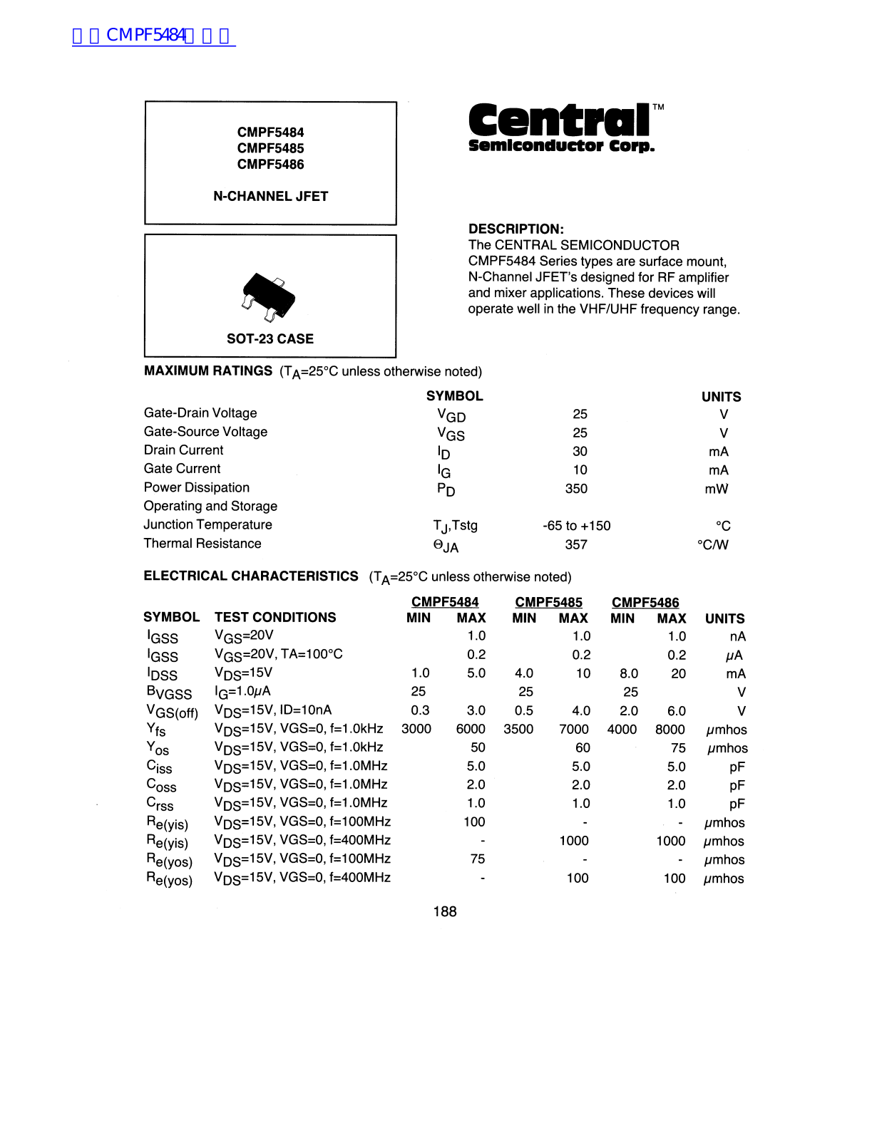 Central CMPF5484, CMPF5485, CMPF5486 Service Manual