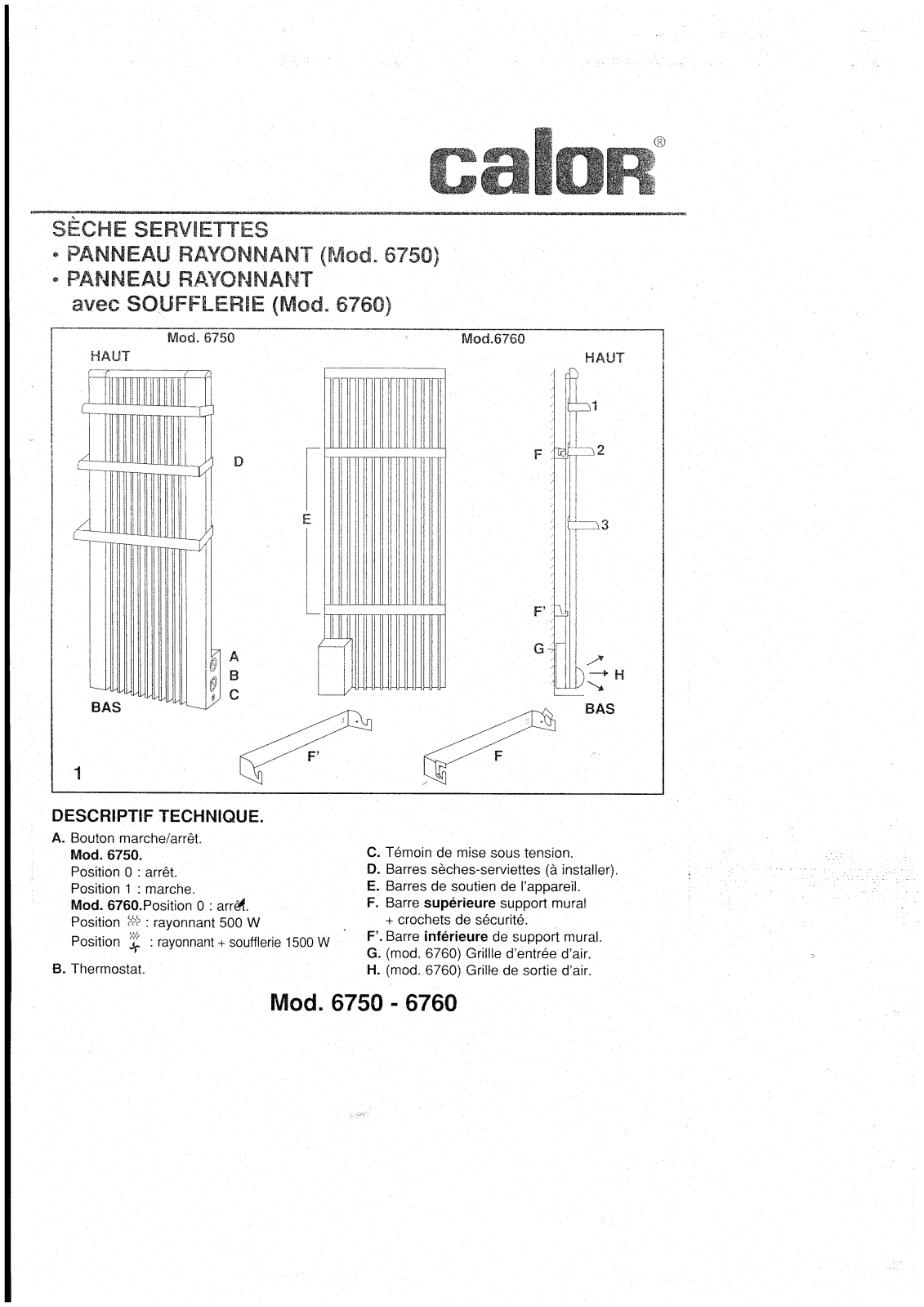 CALOR 6760, 6750 User Manual