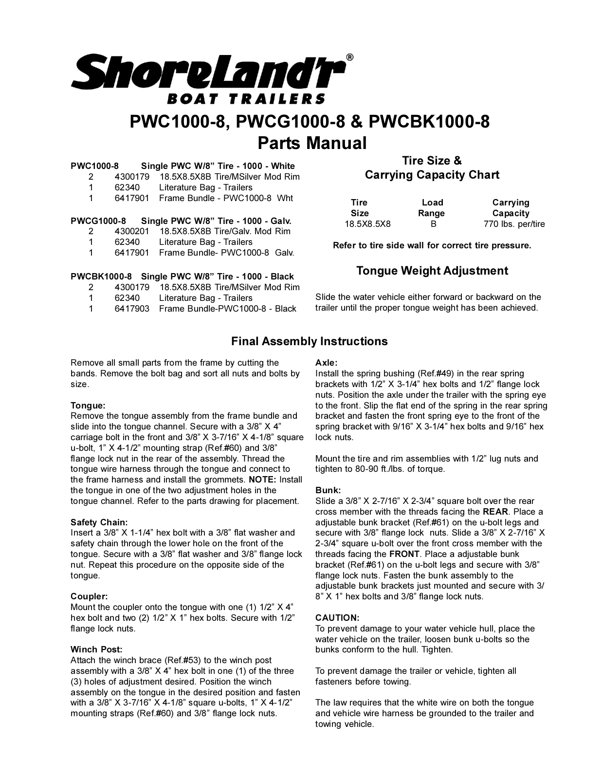 ShoreLand'r PWC1000-8 User Manual