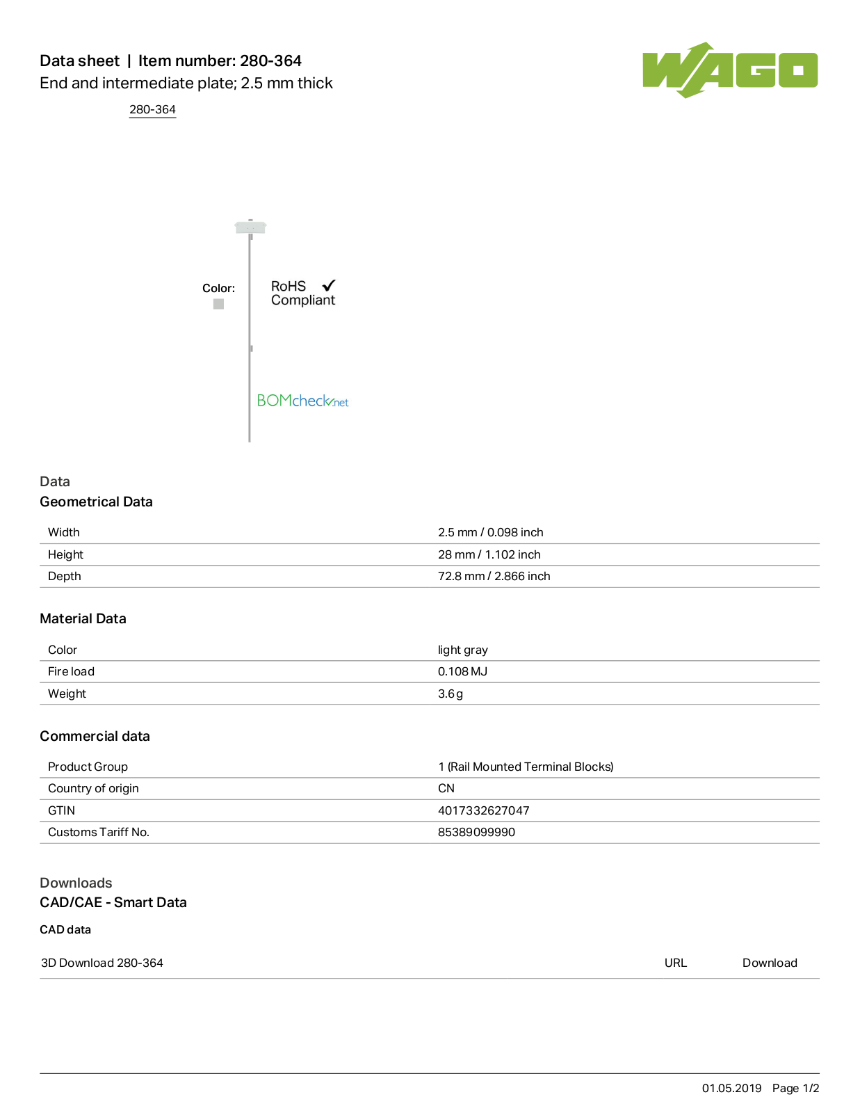 Wago 280-364 Data Sheet