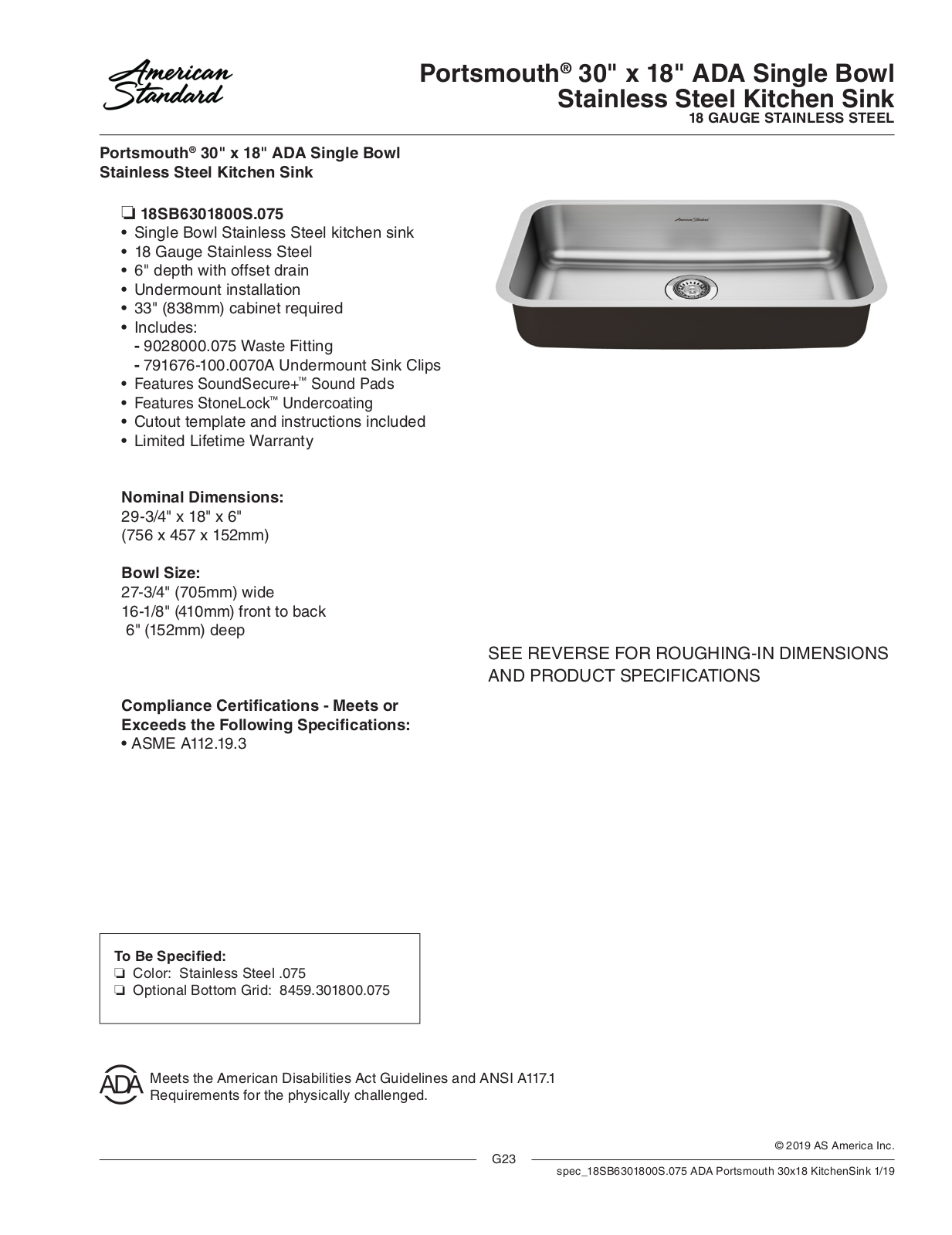 American Standard 18SB6301800S.075 User Manual