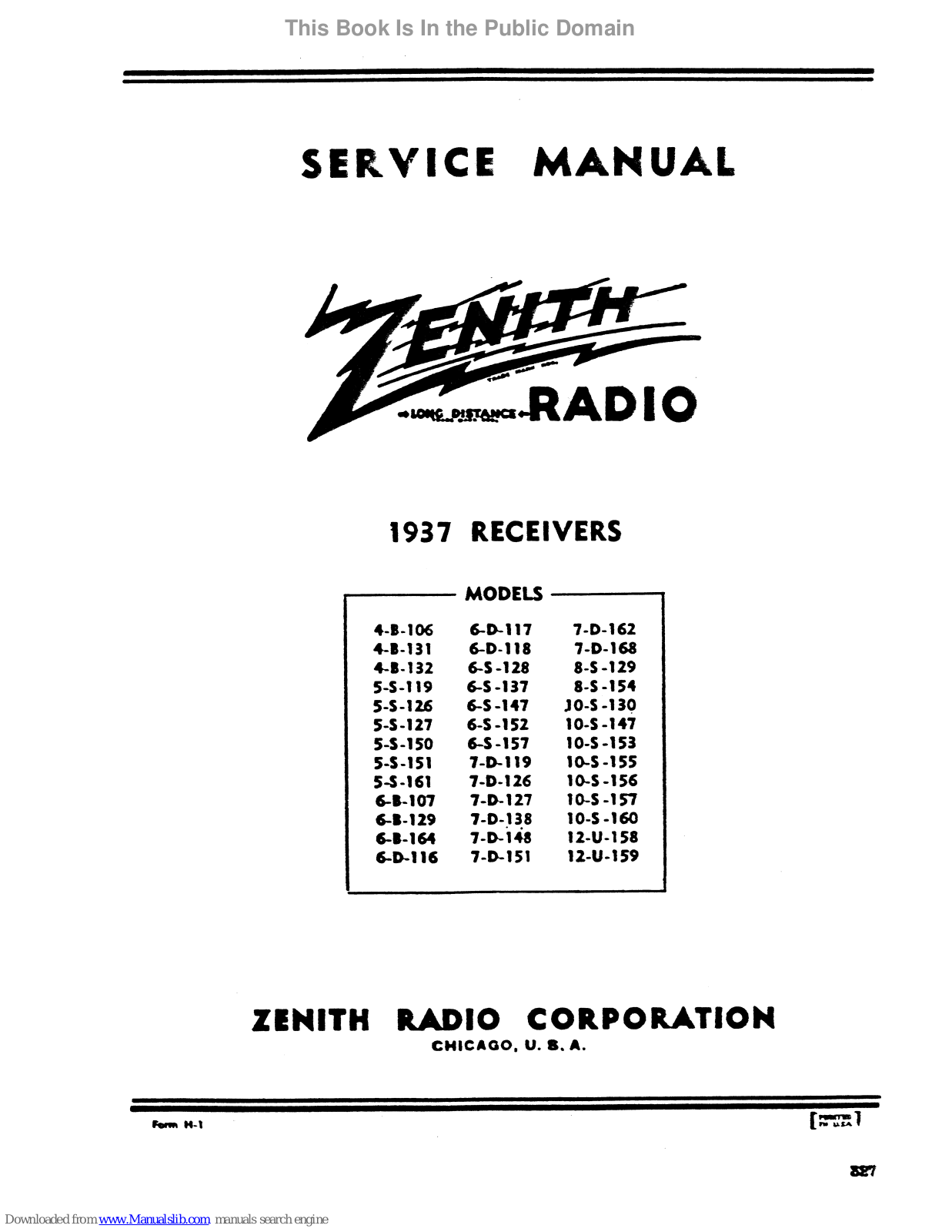 Zenith 4-B-106, 5-S-119, 4-B-131, 4-B-132, 5-S-126 Service Manual