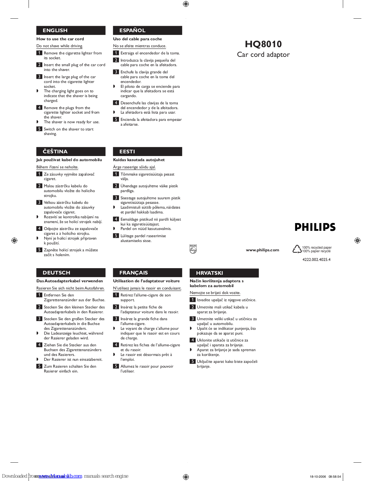 Philips HQ8010/1P, HQ8010 How To Use Manual