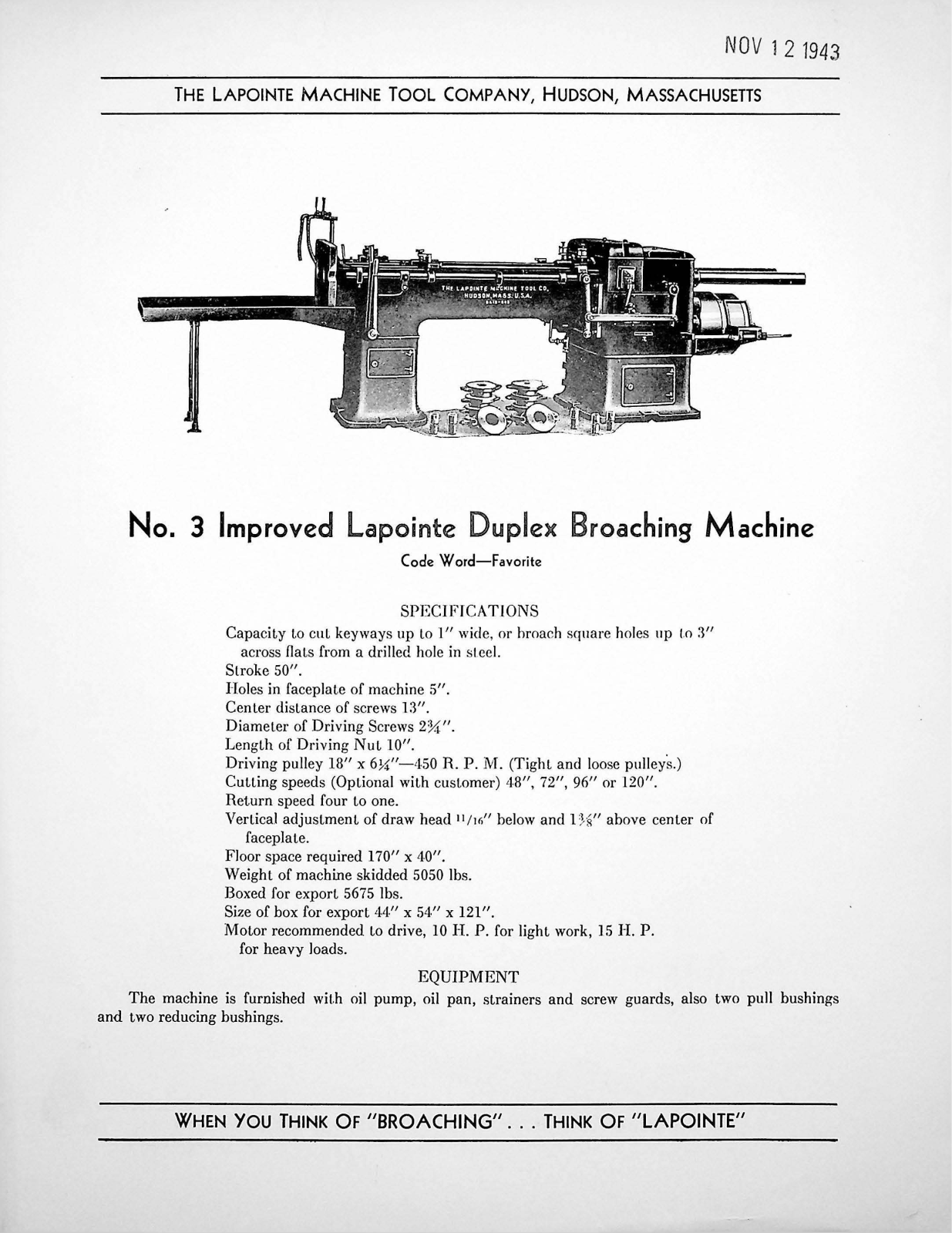 LaPointe Machine Tool No.3 Improved Duplex Broaching Machine Other - ManualMachine.com