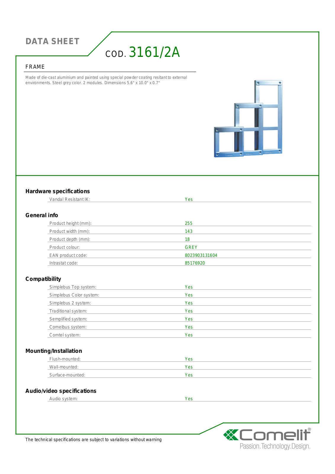 Comelit 3161-2A Specsheet - ManualMachine.com