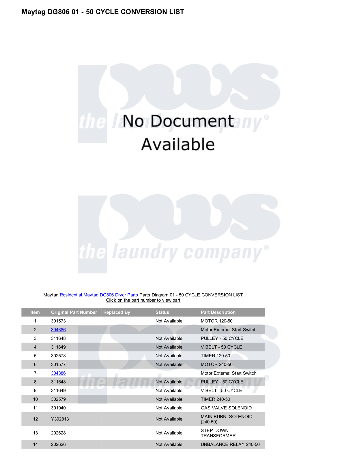 Maytag DG806 Parts Diagram