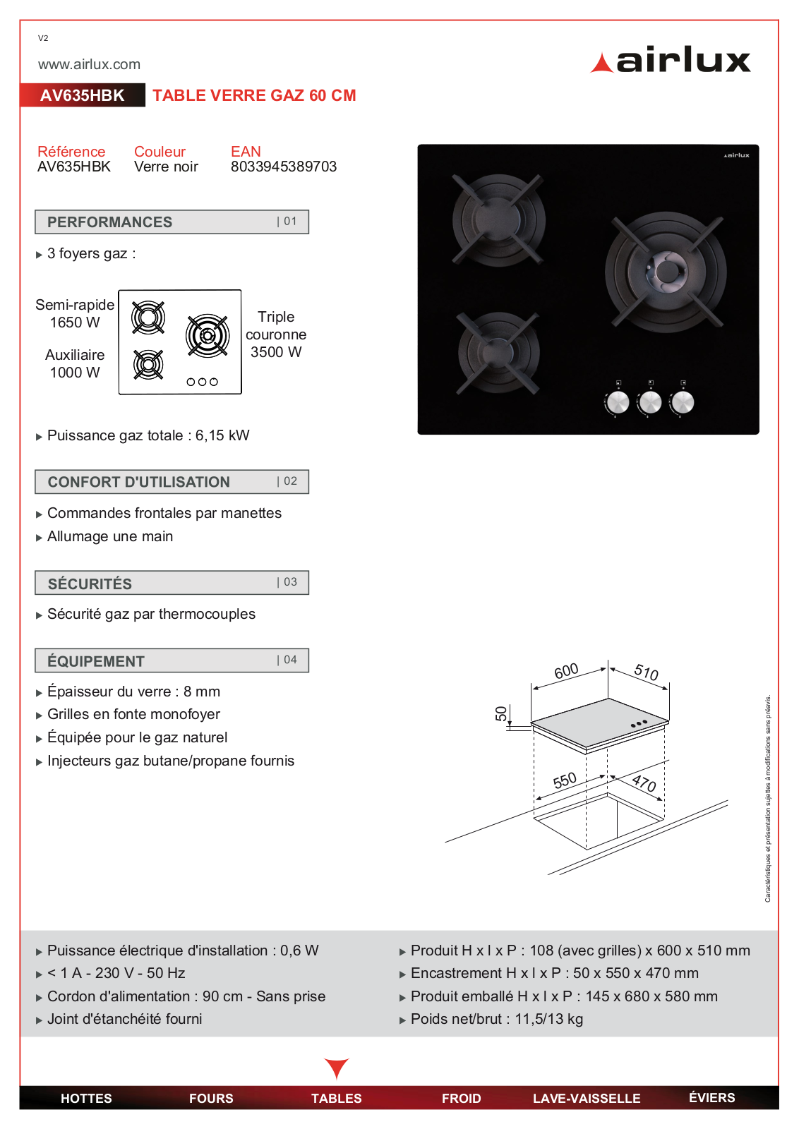 AIRLUX AV 635 HWH User Manual