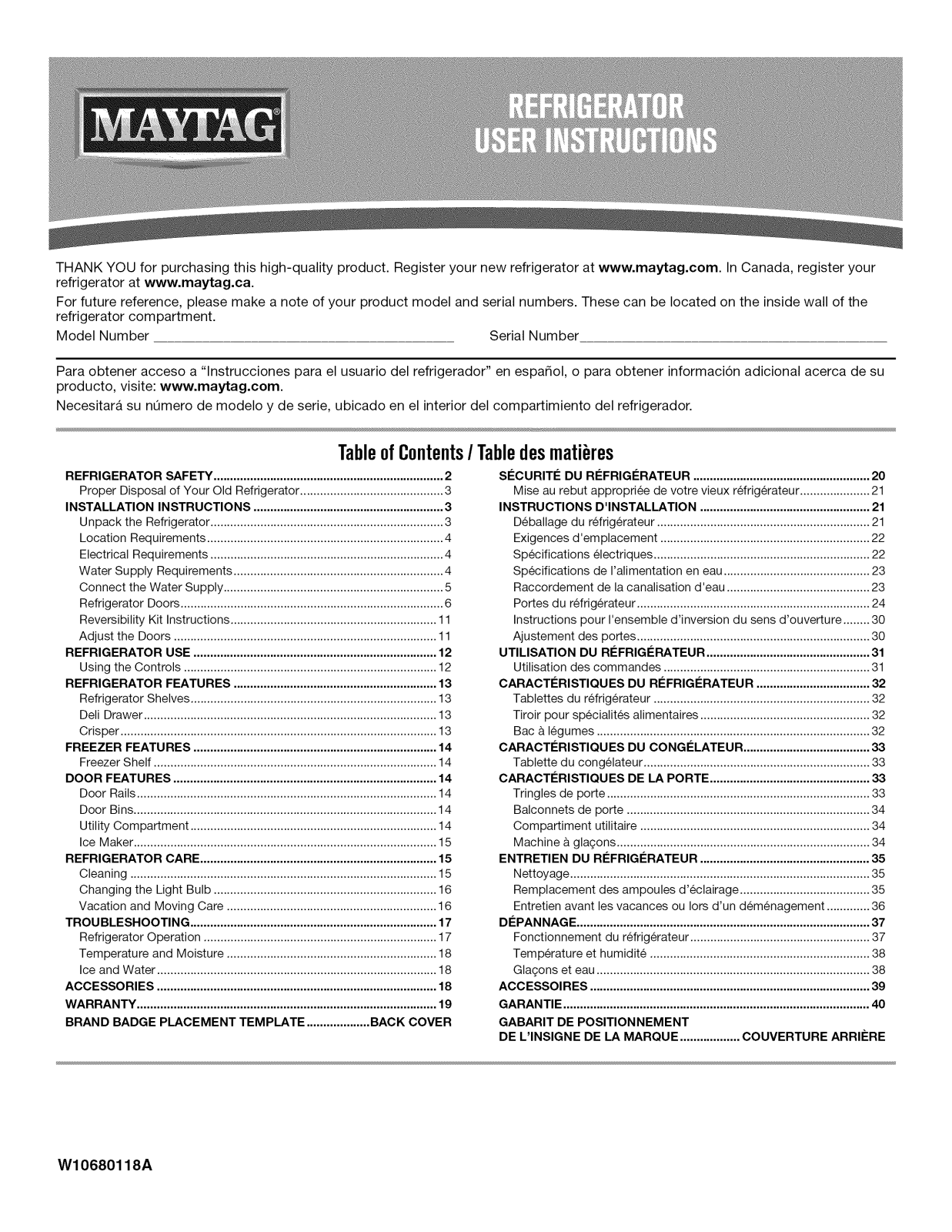 Maytag MRT318FZDE01, MRT318FZDM00, MRT318FZDM01, MRT519SZDE00, MRT519SZDE01 Owner’s Manual