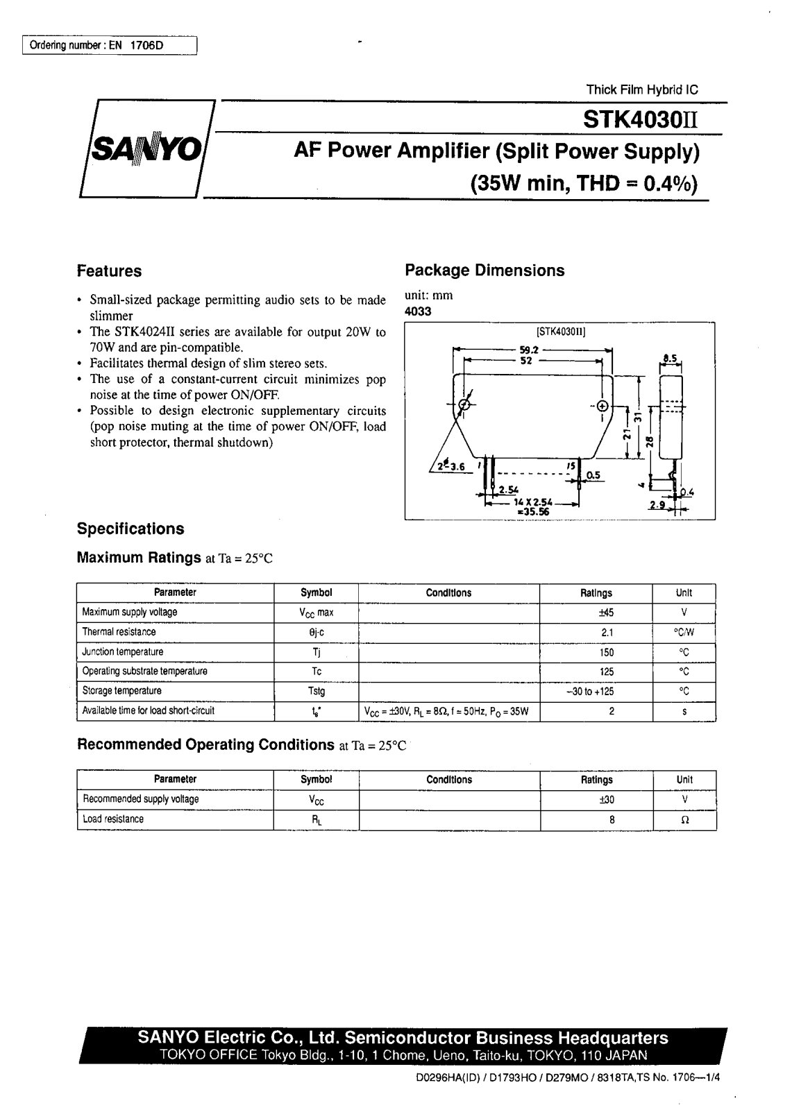 SANYO STK4030II Datasheet