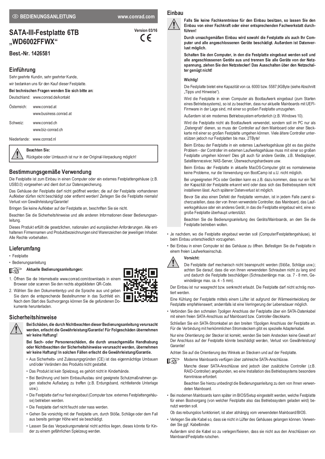 Western Digital WD6002FFWX Operation Manual