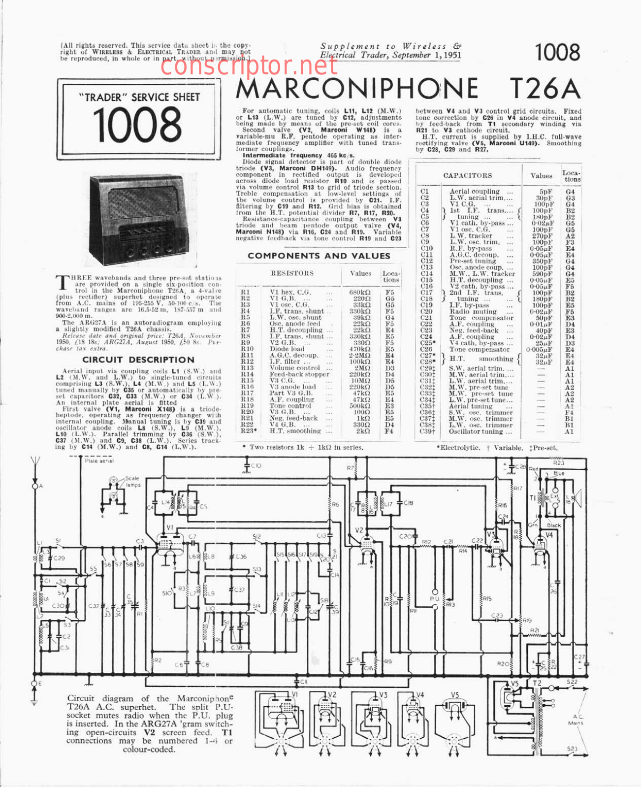 MARCONIPHONE T26A Service manual