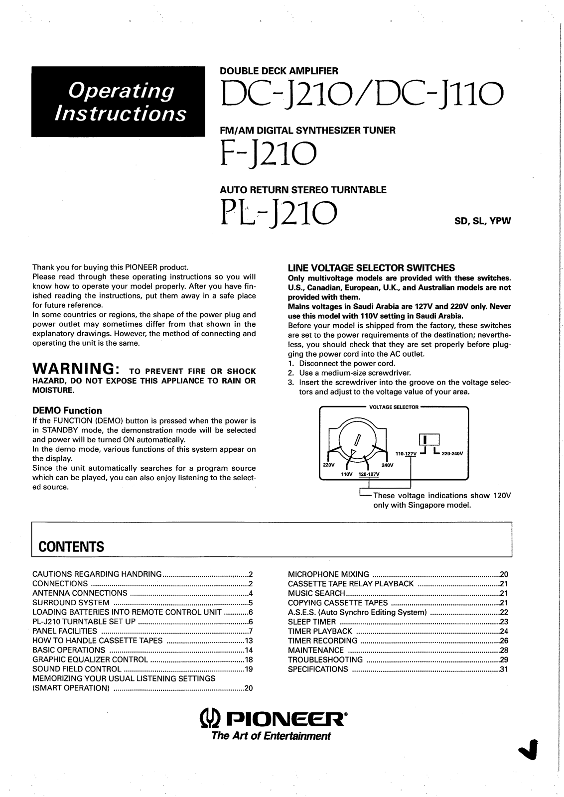 Pioneer PL-J210, F-J210, DC-J110, DC-J210 Manual