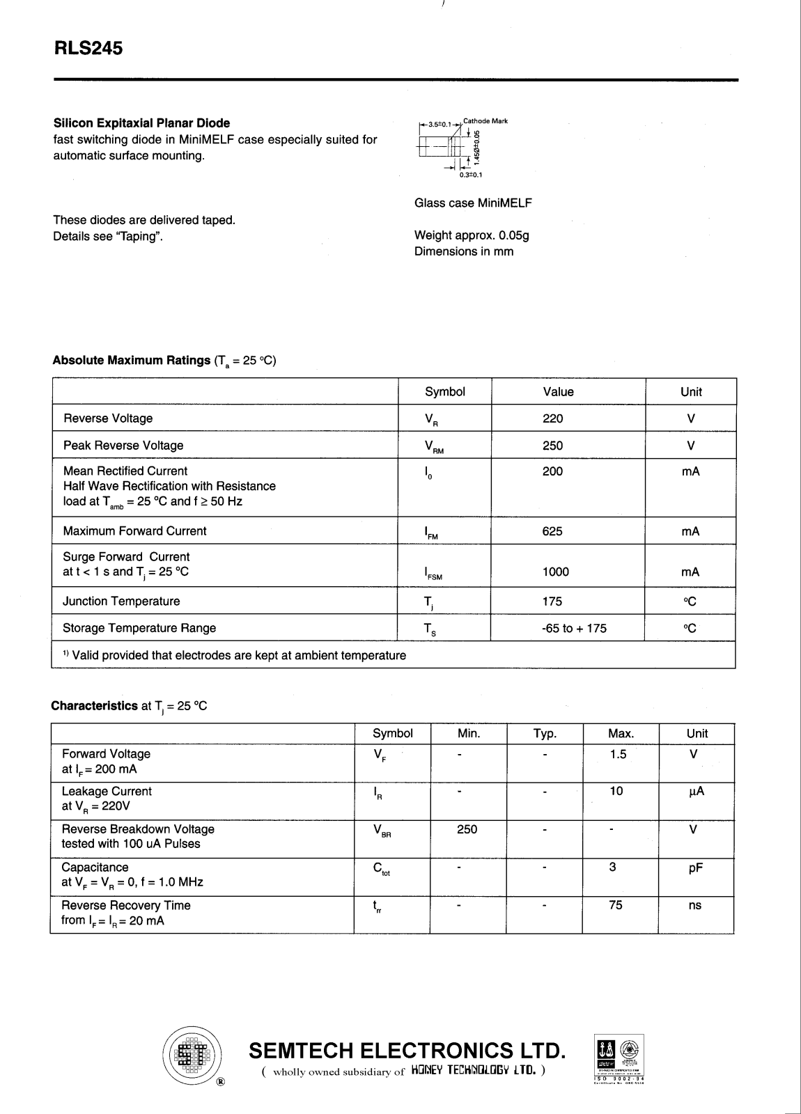 SEMTECH ELECTRONICS RLS245 Datasheet