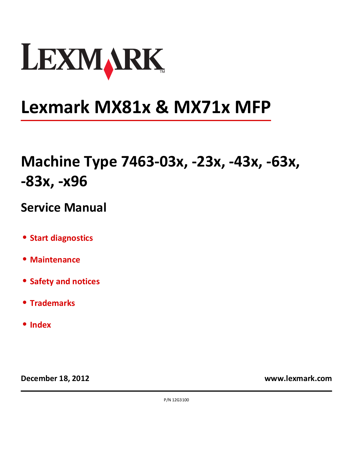 Lexmark MX81x, MX71x MFP Service Manual