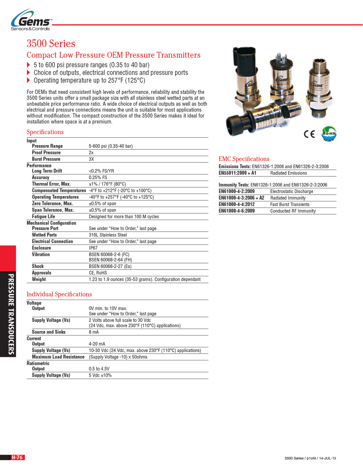 Gems Sensors & Controls 3500 Series Catalog Page