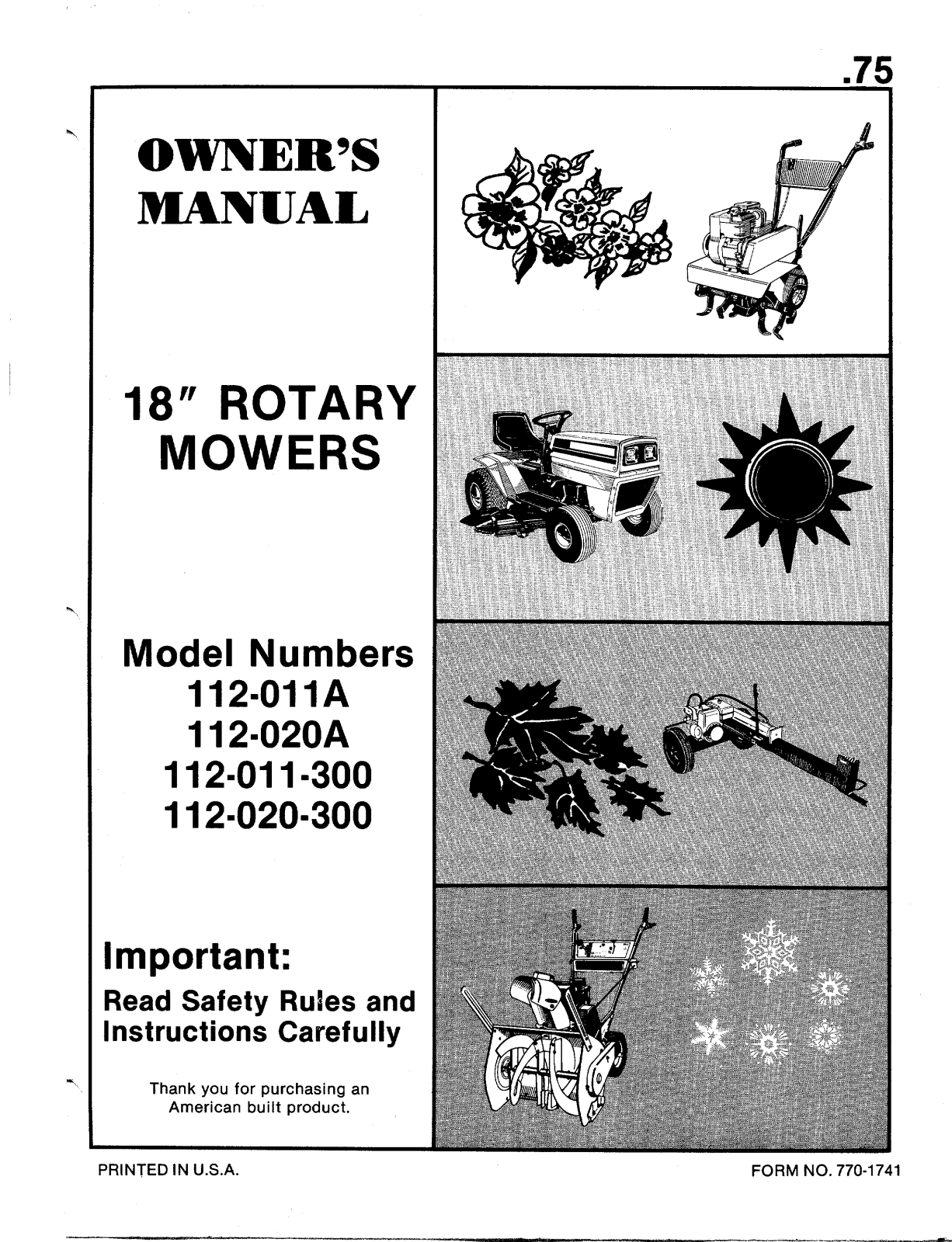 MTD 112-020-300, 112-011-300, 112-011A User Manual