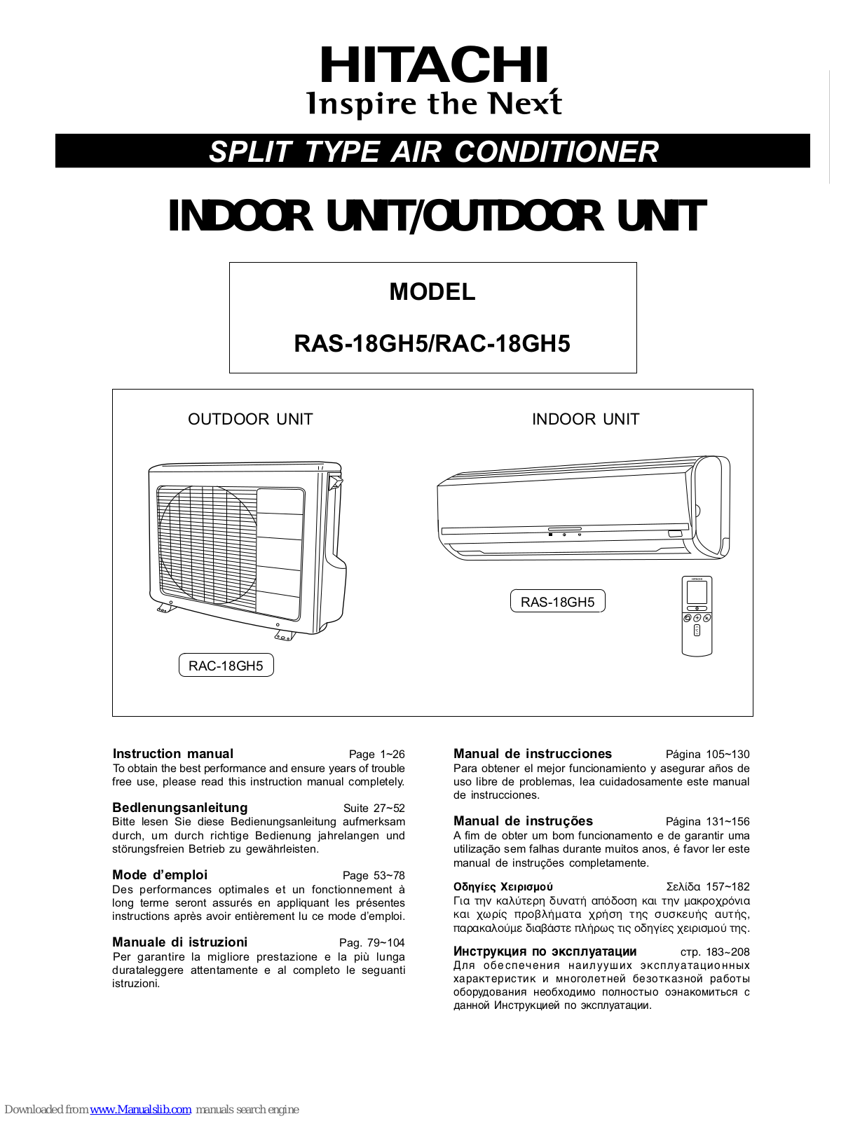 Hitachi RAS-18GH5, RAC-18GH5 Instruction Manual