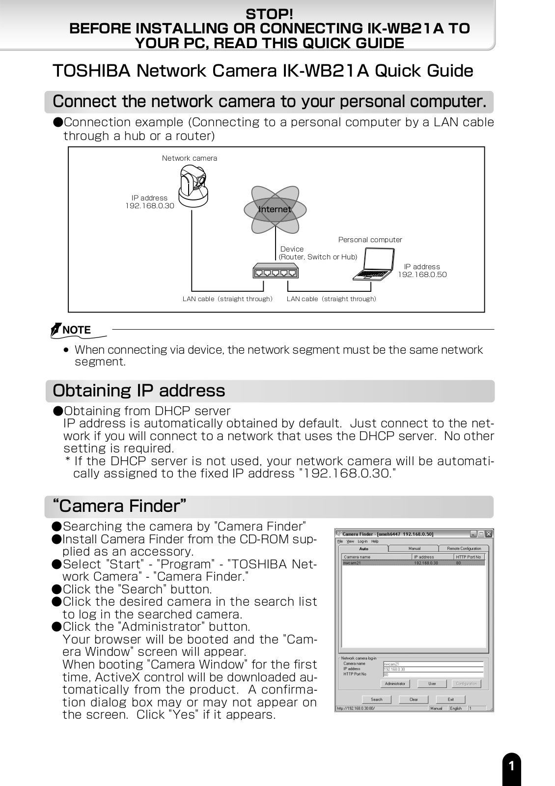 TOSHIBA IK-WB21A QuickStart Guide