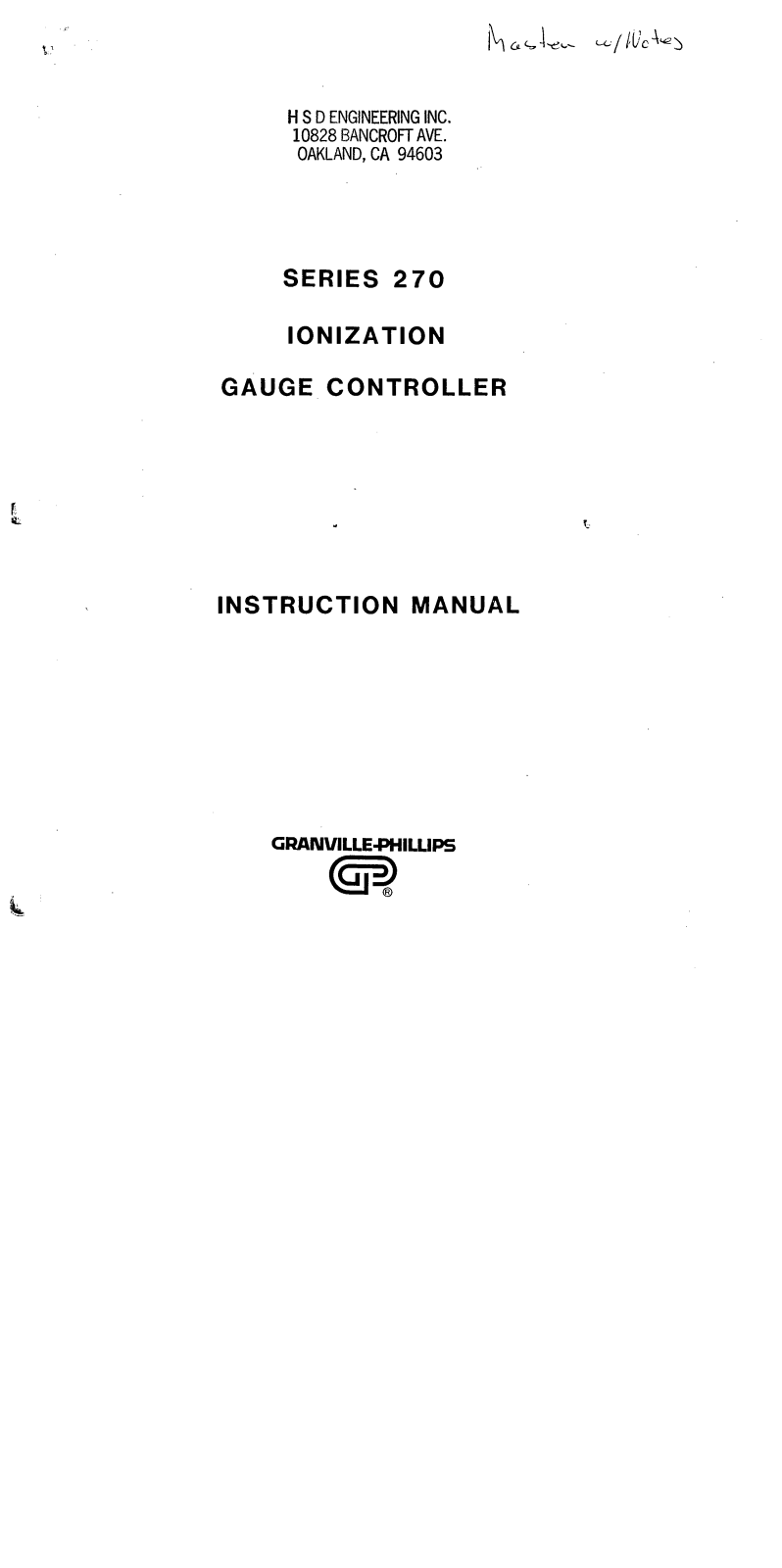 Granville-Phillips 270 Instruction Manual