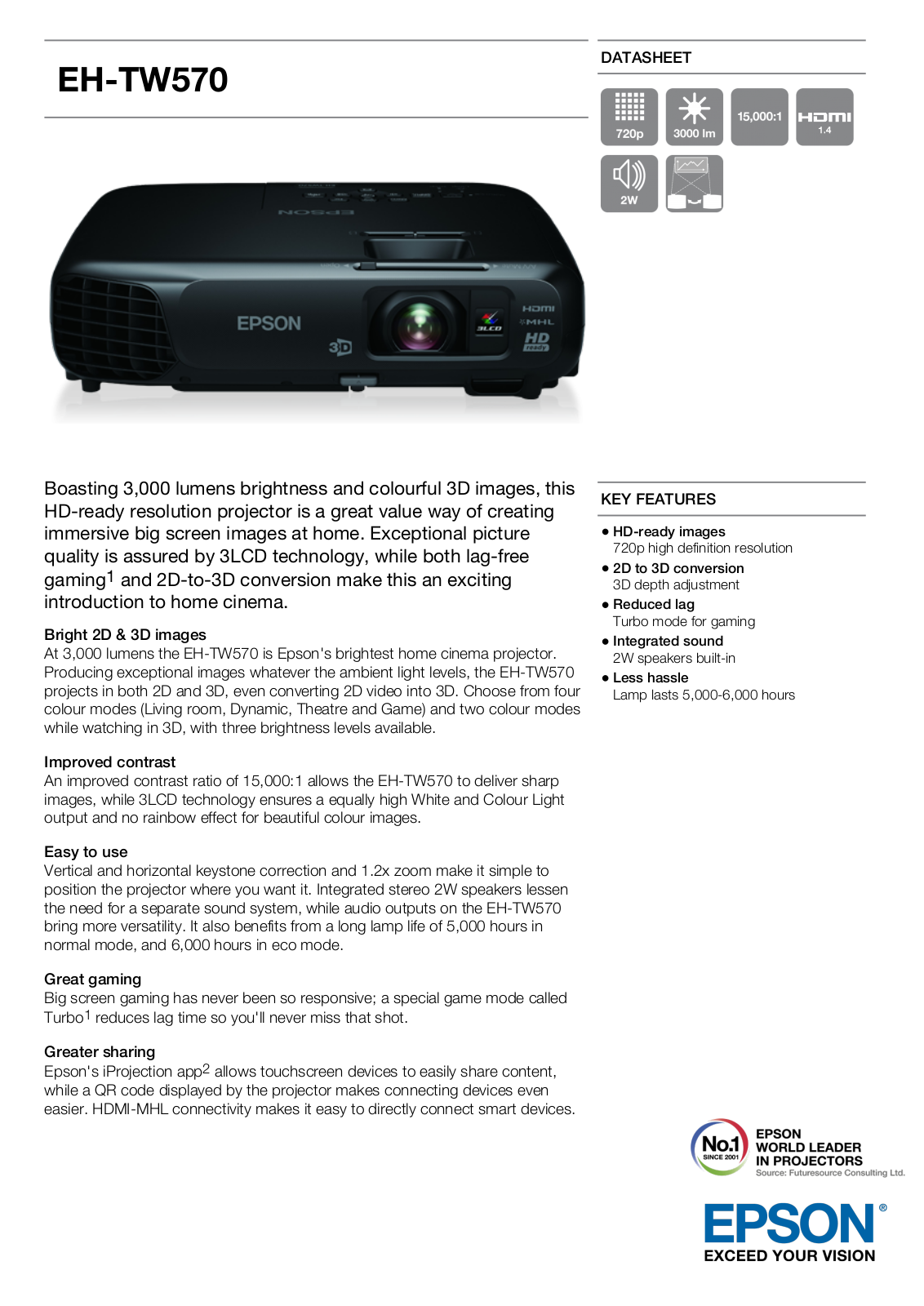 Epson EH-TW570 Product Sheet