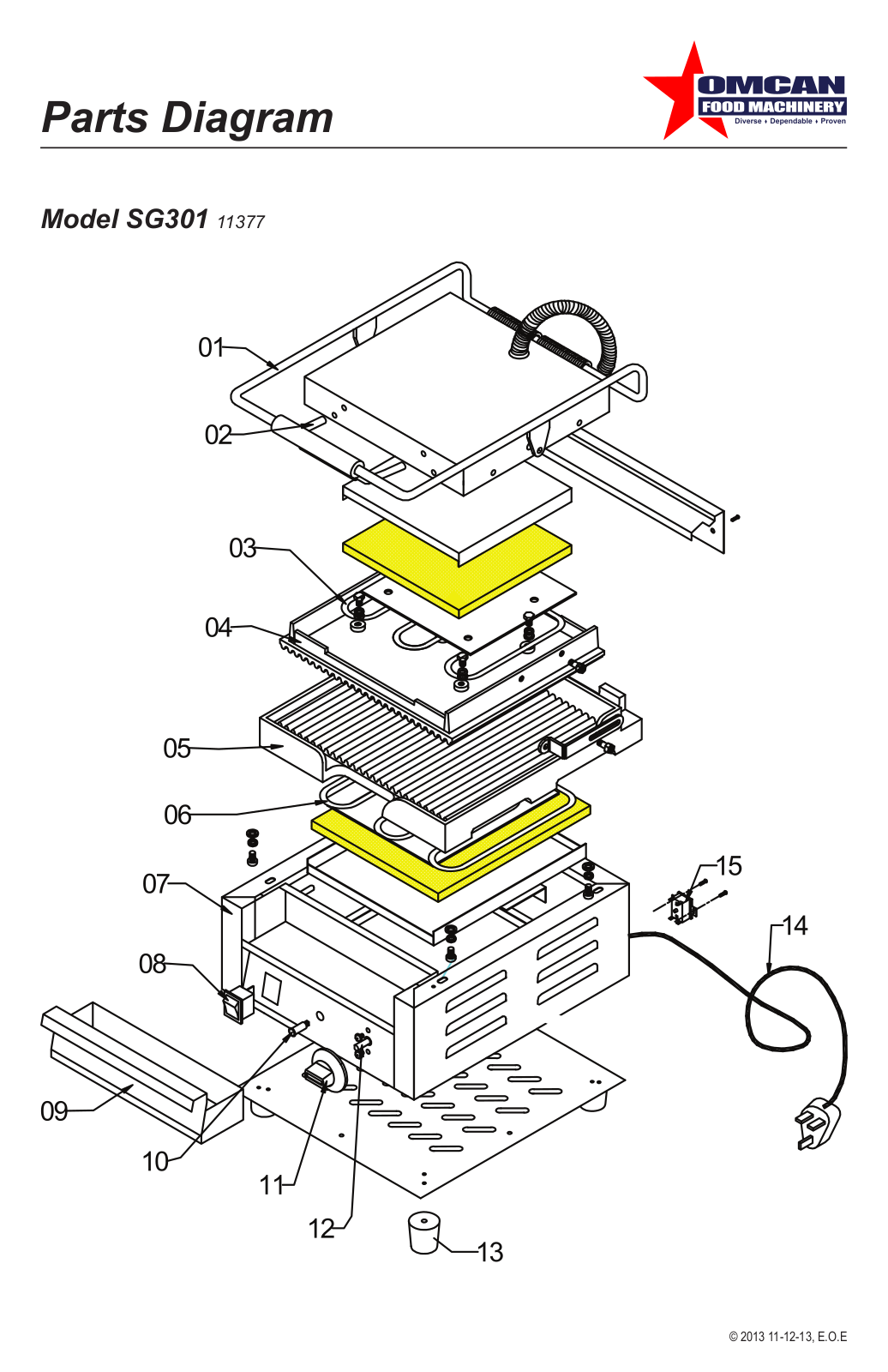 Omcan Food Machinery SG301 Parts List