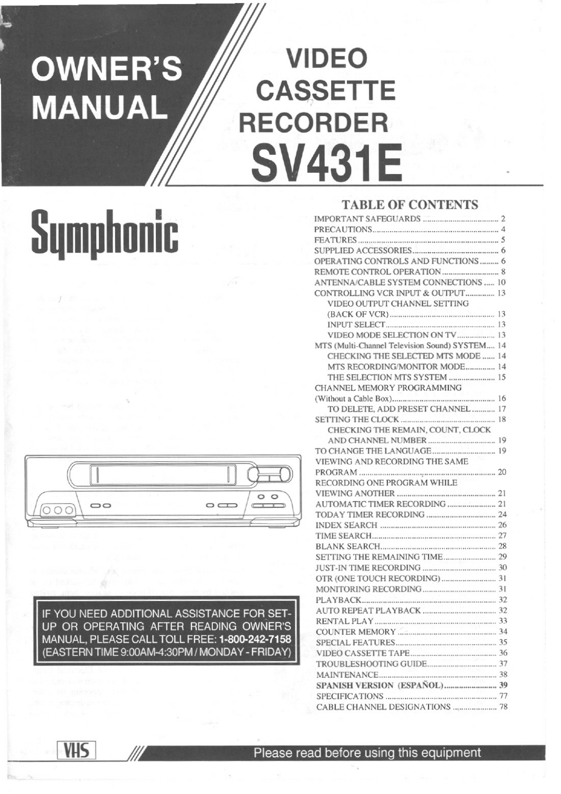 Symphonic SV431E, SV431E User Manual