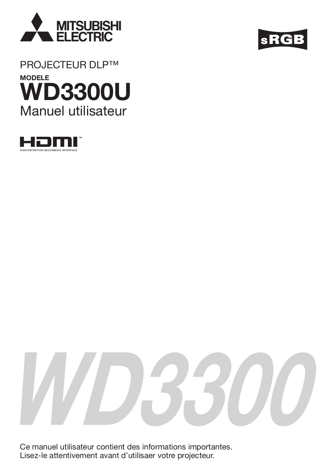 MITSUBISHI WD3300, WD3300U User Manual