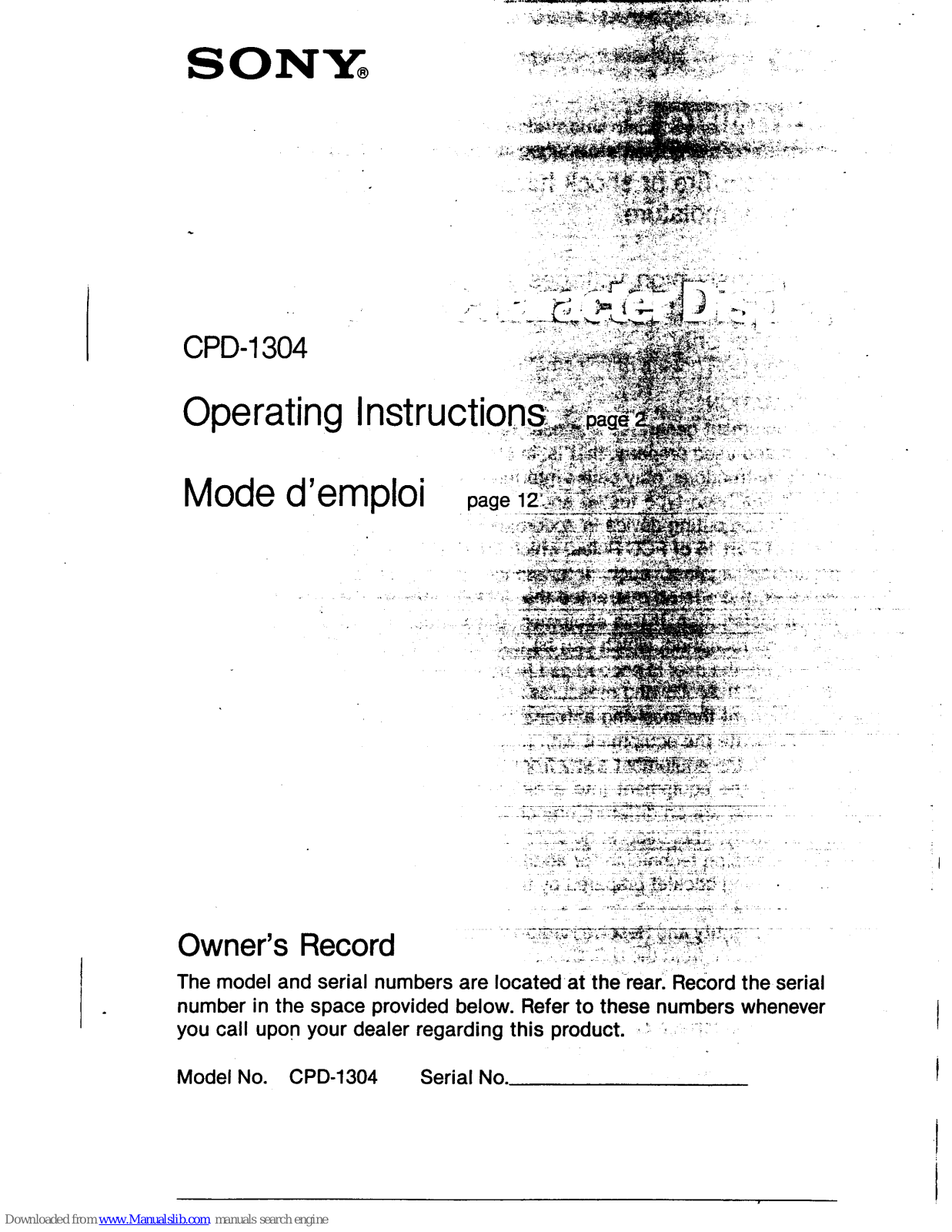 Sony CPD-1304C Operating Instructions (primary manual), CPD-1304 Operating Instructions Manual