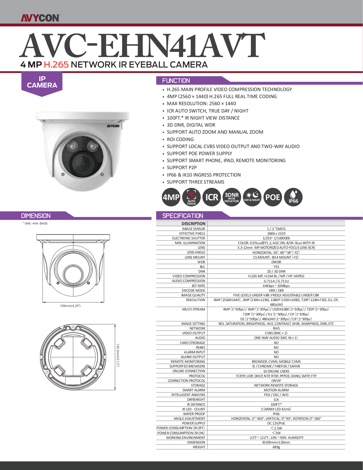 Avycon AVC-EHN41AVT Specsheet