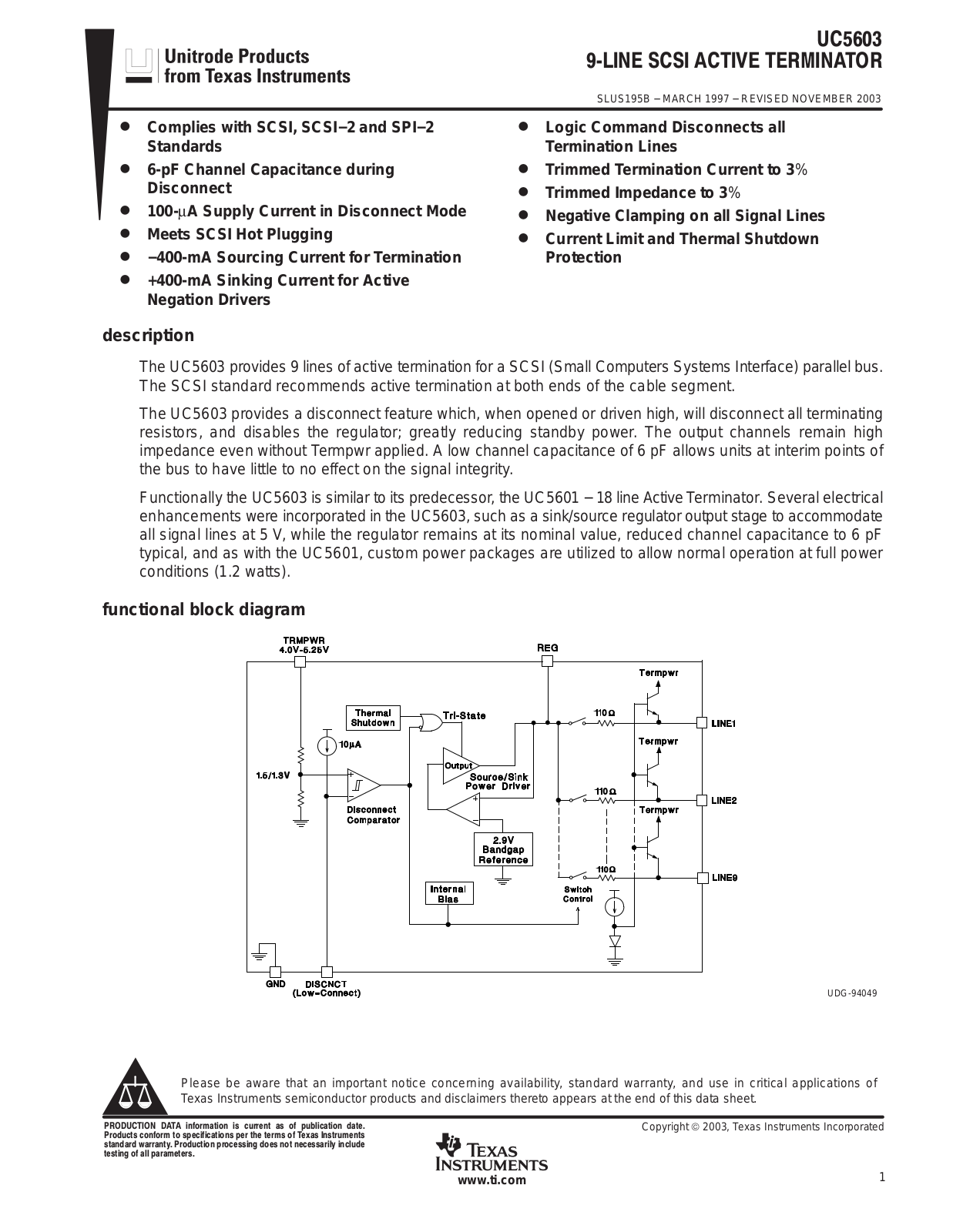 TEXAS INSTRUMENTS UC5603 Technical data