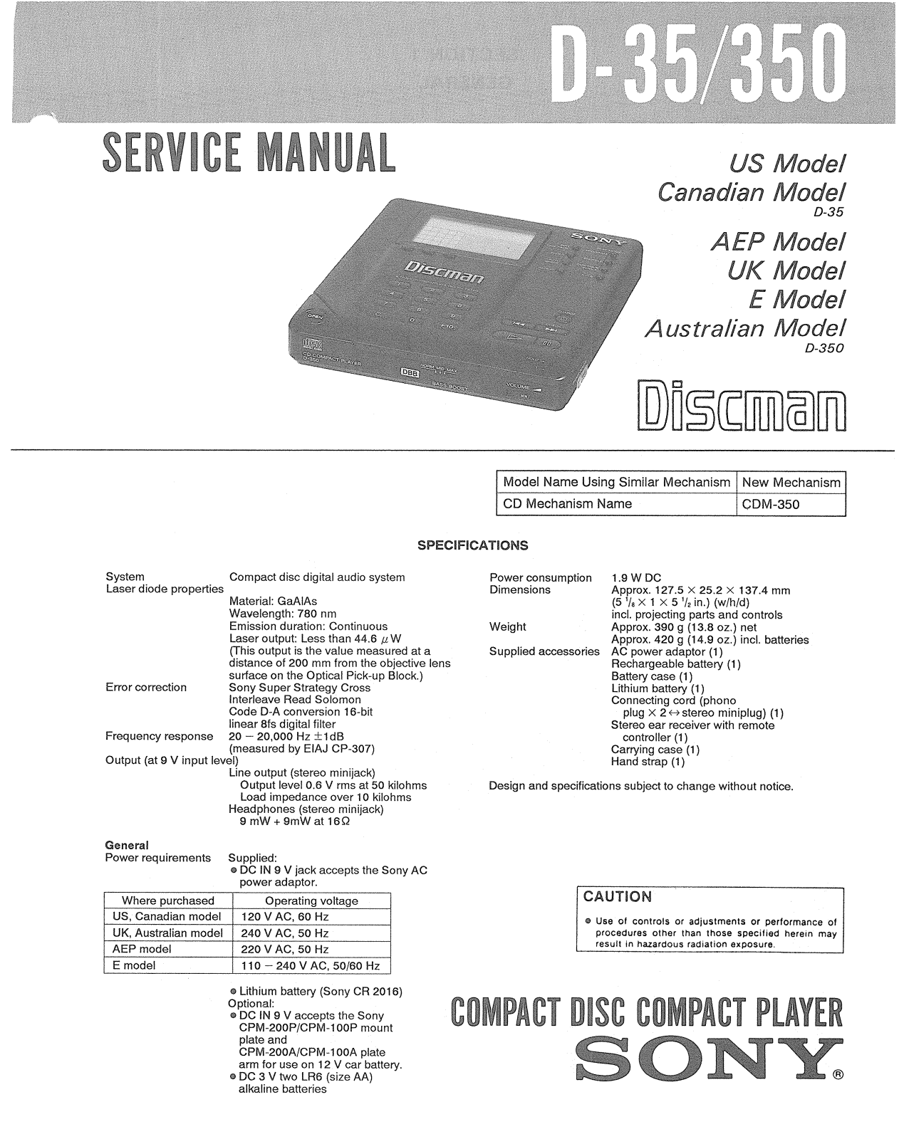 Sony D-350 Service manual