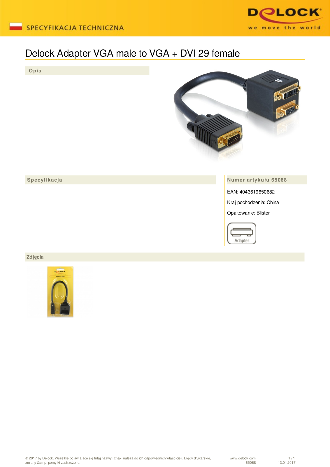 DeLOCK VGA + DVI-I adapter cable User Manual