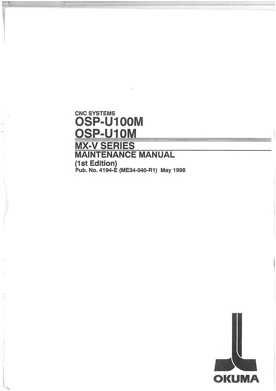 okuma OSP-U100M, OSP-U10M Maintenance Manual