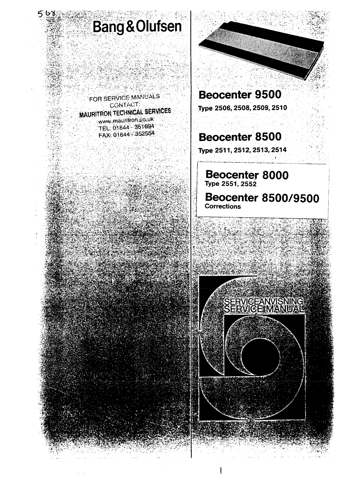 Bang and Olufsen Beocenter 8000, Beocenter 8500, Beocenter 9500 Service manual
