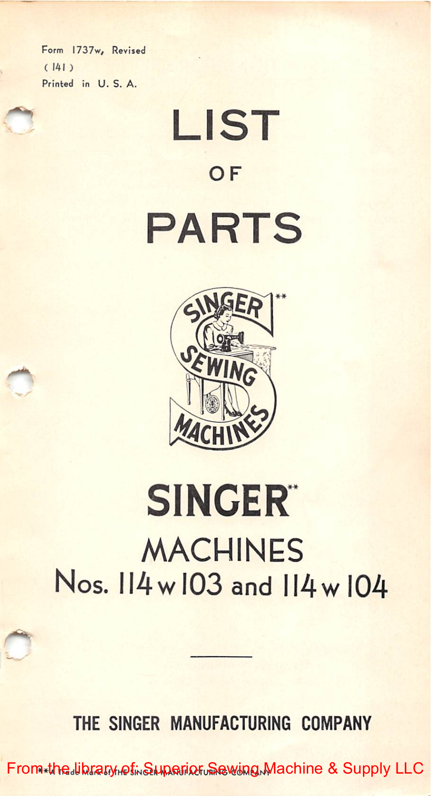 Singer 114W103, 114W104 Manual