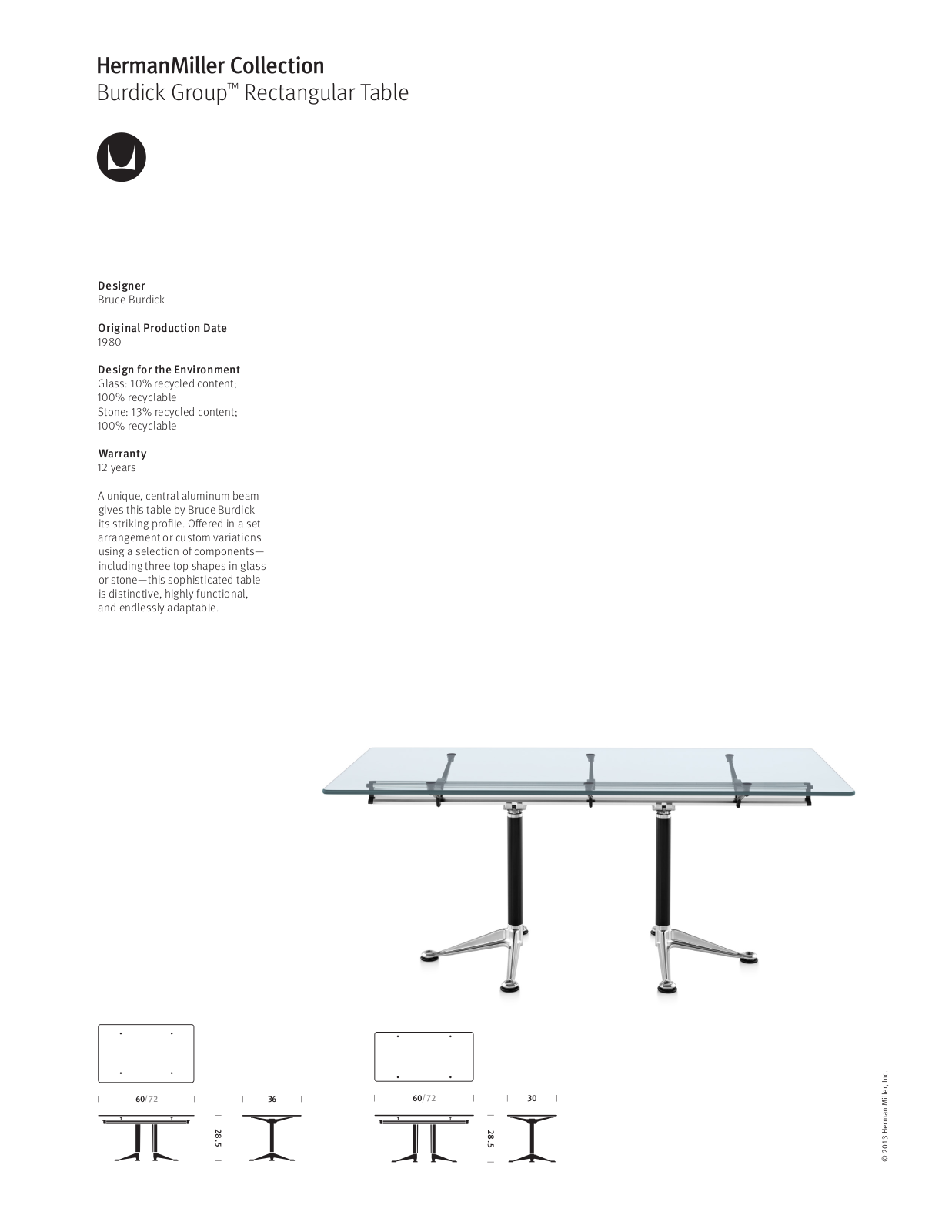 Herman Miller Burdick Group Rectangular Table User Manual