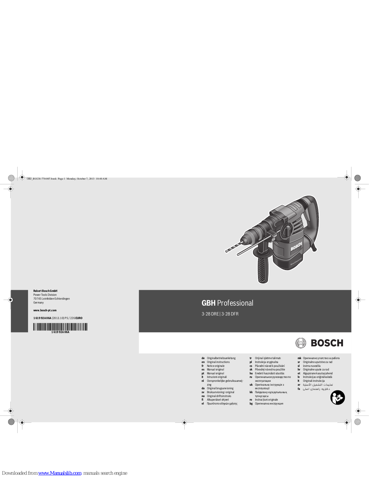 Bosch GBH 3-28 DFR PROFESSIONAL, GBH 3-28 DRE PROFESSIONAL Original Instructions Manual